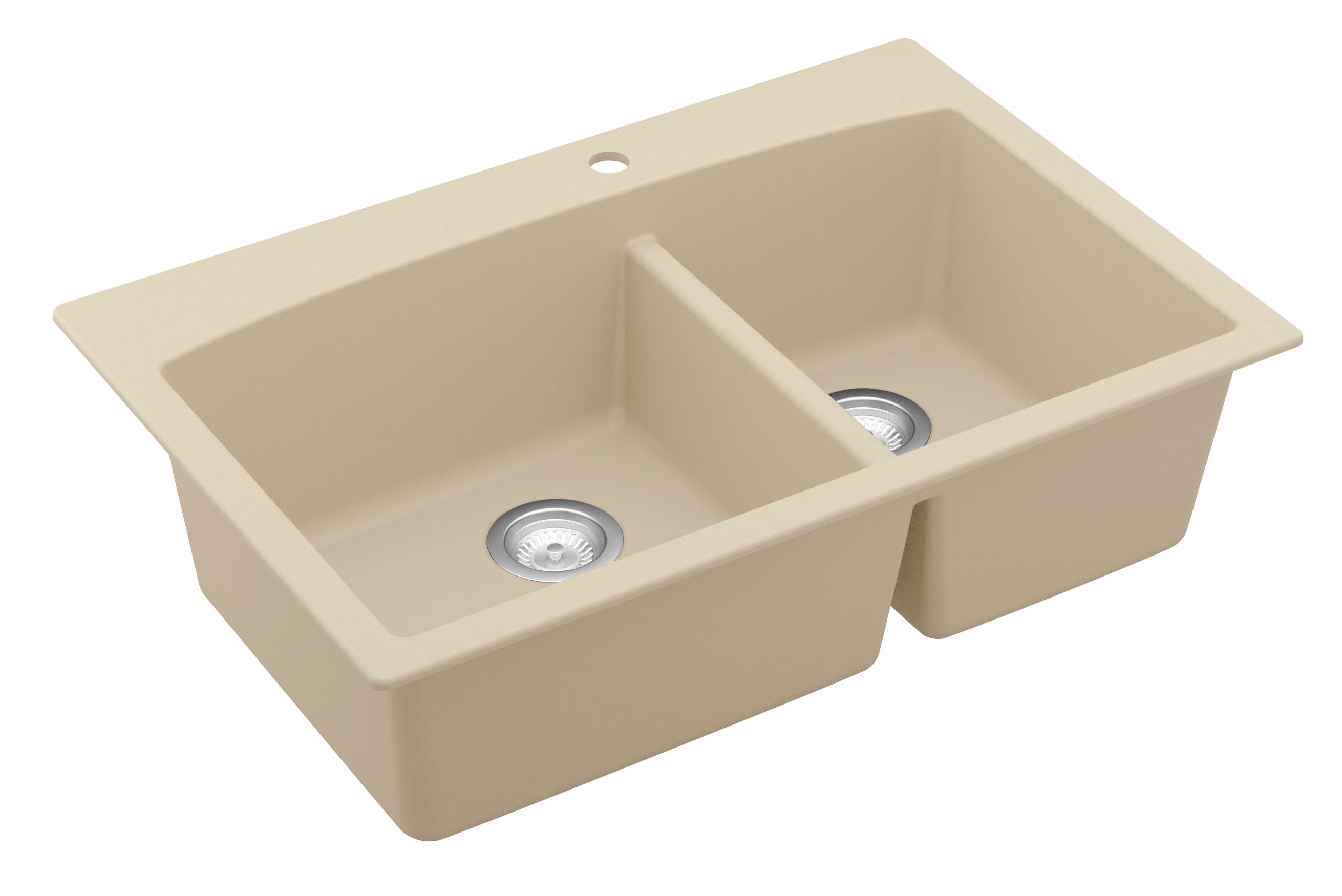 Karran 33" Drop In/Topmount Quartz Composite Kitchen Sink, 60/40 Double Bowl, Bisque, QT-711-BI