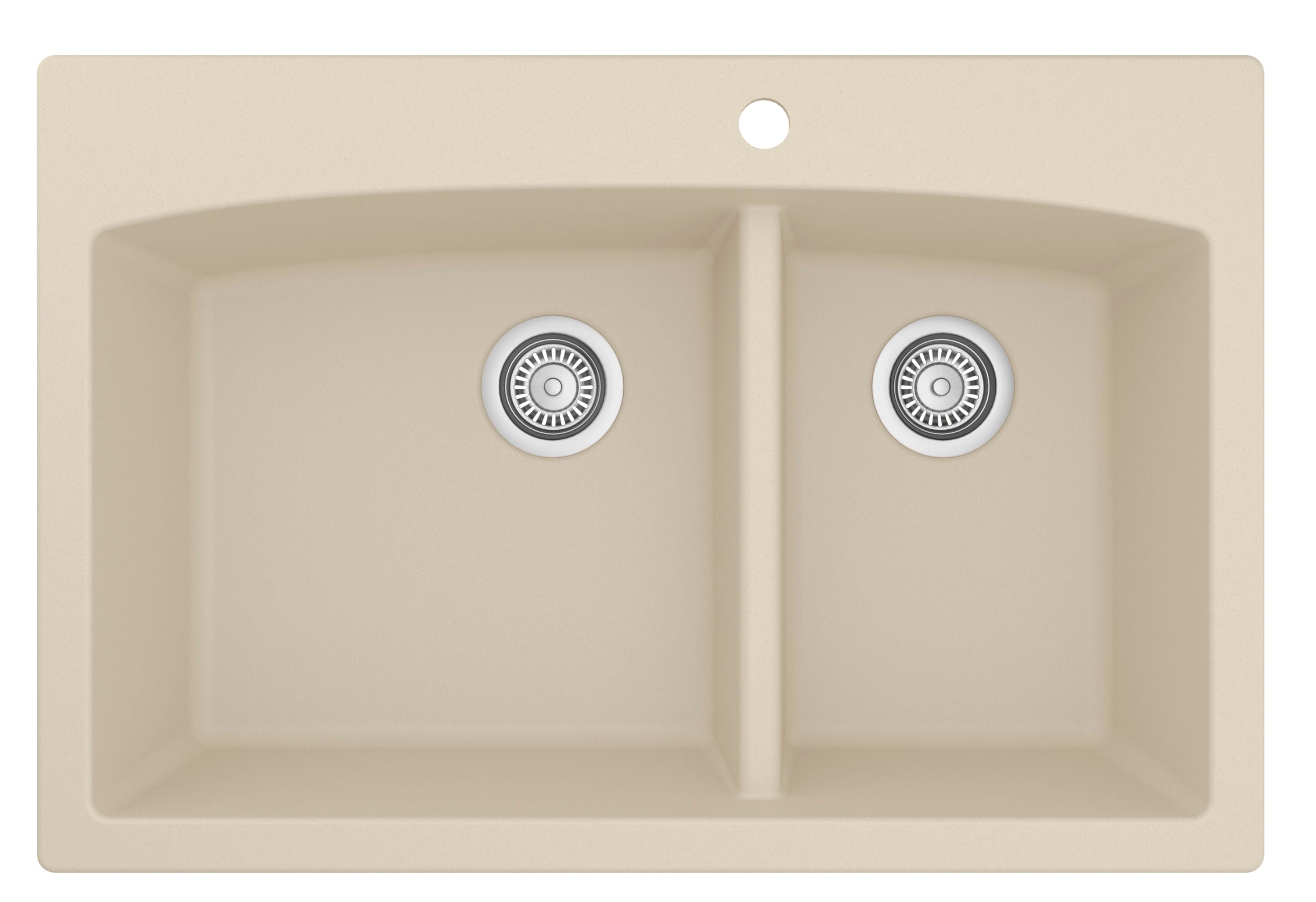 Karran 33" Drop In/Topmount Quartz Composite Kitchen Sink, 60/40 Double Bowl, Bisque, QT-711-BI-PK1