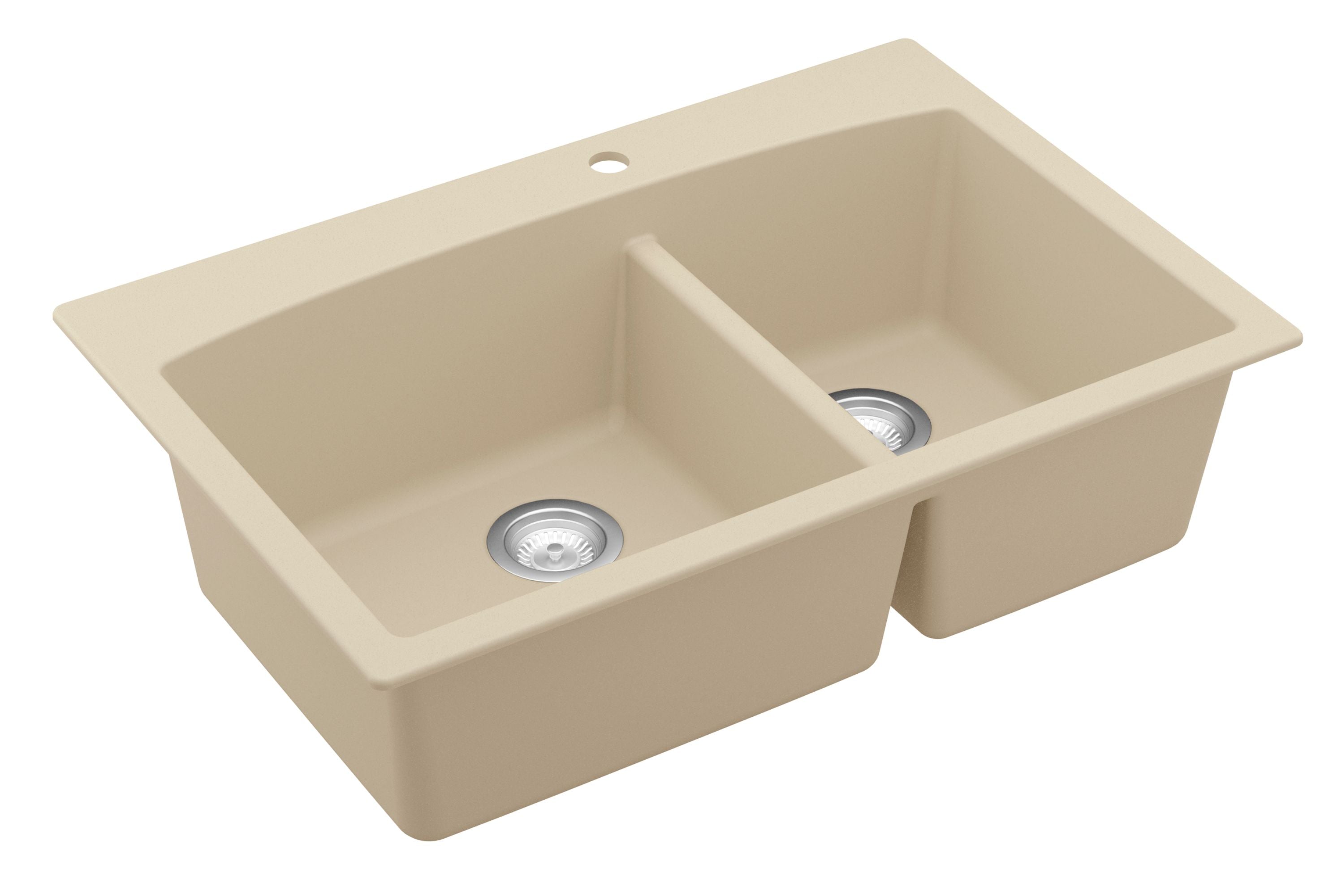 Alternate Image for Karran 33" Drop In/Topmount Quartz Composite Kitchen Sink, 60/40 Double Bowl, Bisque, QT-711-BI-PK1