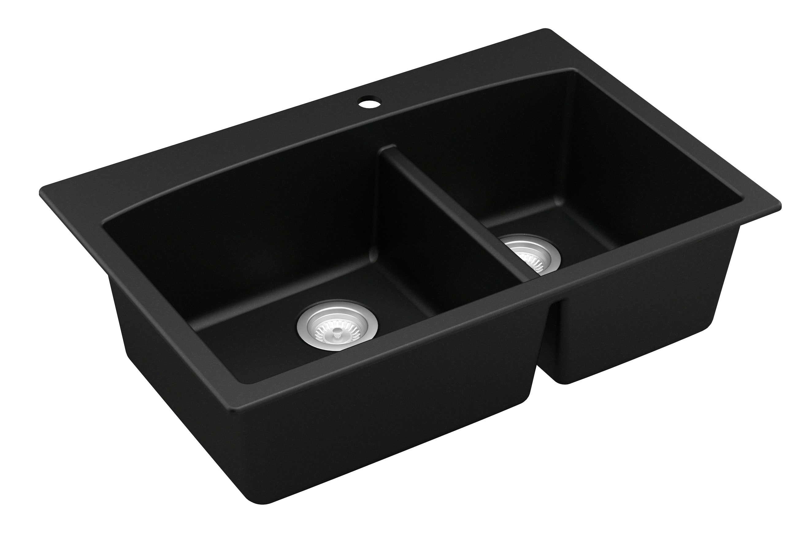 Karran 33" Drop In/Topmount Quartz Composite Kitchen Sink, 60/40 Double Bowl, Black, QT-711-BL