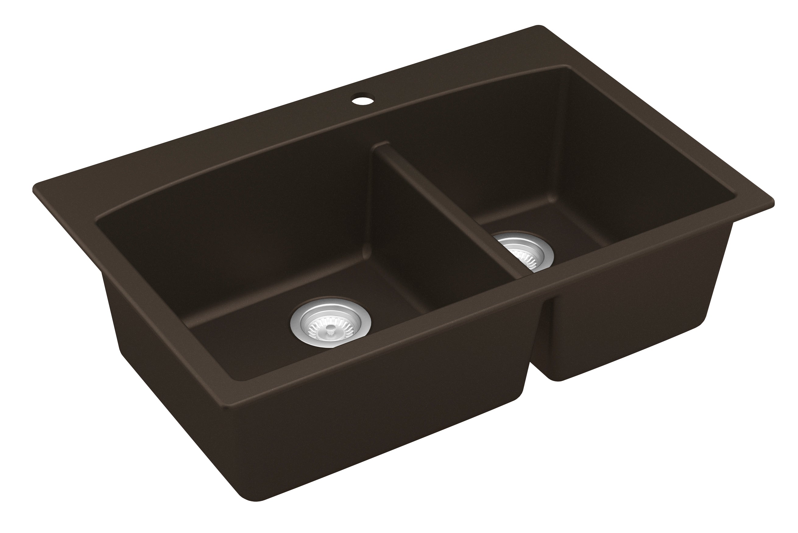 Karran 33" Drop In/Topmount Quartz Composite Kitchen Sink, 60/40 Double Bowl, Brown, QT-711-BR