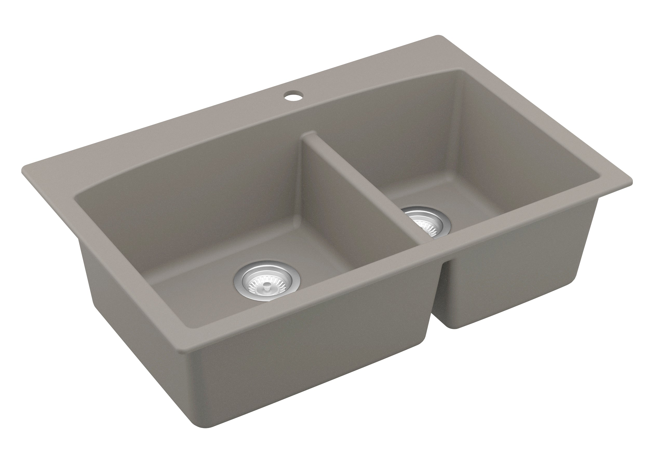 Karran 33" Drop In/Topmount Quartz Composite Kitchen Sink, 60/40 Double Bowl, Concrete, QT-711-CN