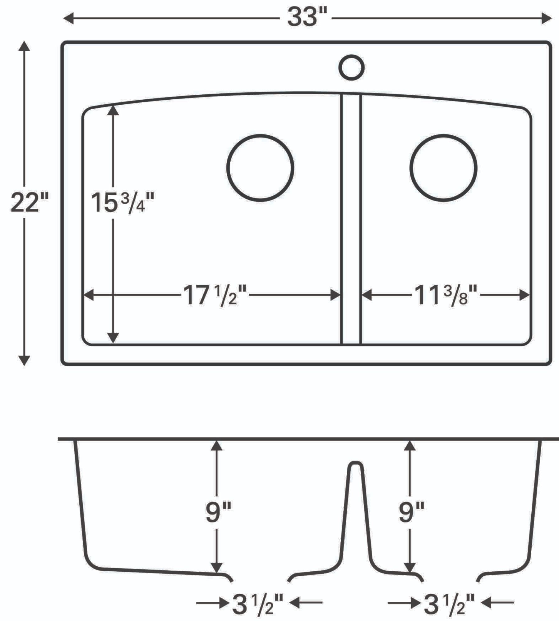 Alternate Image for Karran 33" Drop In/Topmount Quartz Composite Kitchen Sink, 60/40 Double Bowl, Black, QT-711-BL-PK1