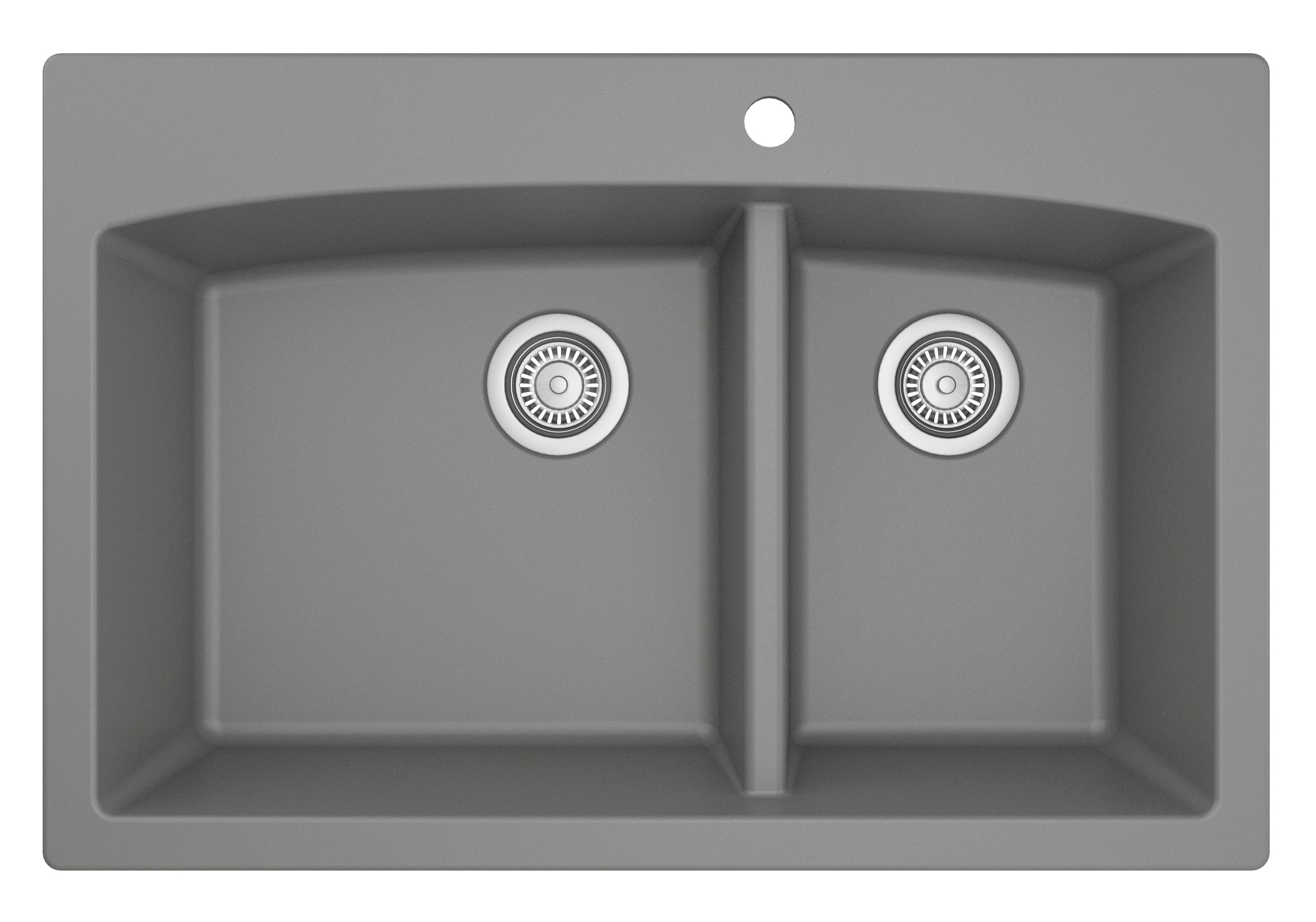 Karran 33" Drop In/Topmount Quartz Composite Kitchen Sink, 60/40 Double Bowl, Grey, QT-711-GR