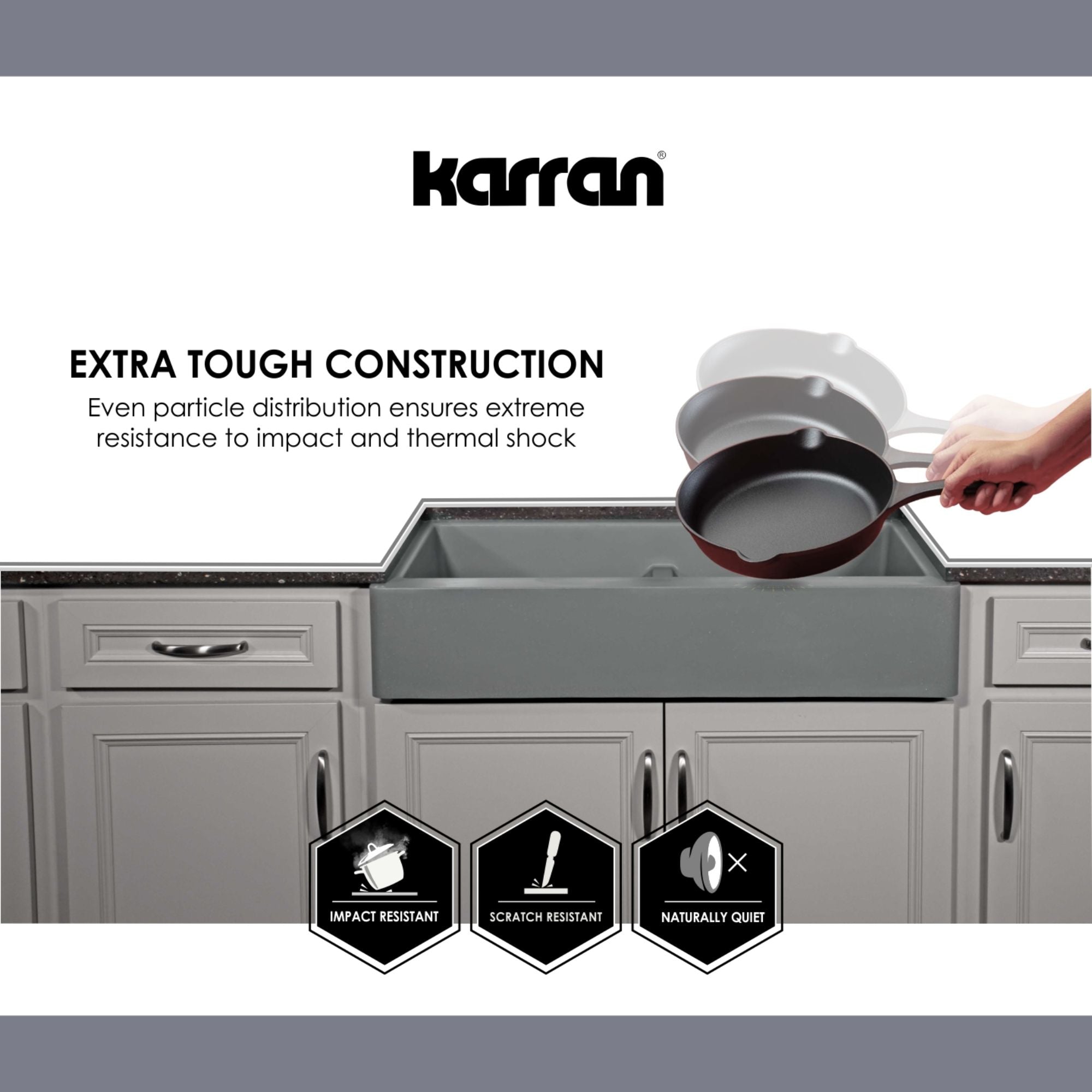 Alternate Image for Karran 33" Drop In/Topmount Quartz Composite Kitchen Sink, 60/40 Double Bowl, Concrete, QT-711-CN-PK1