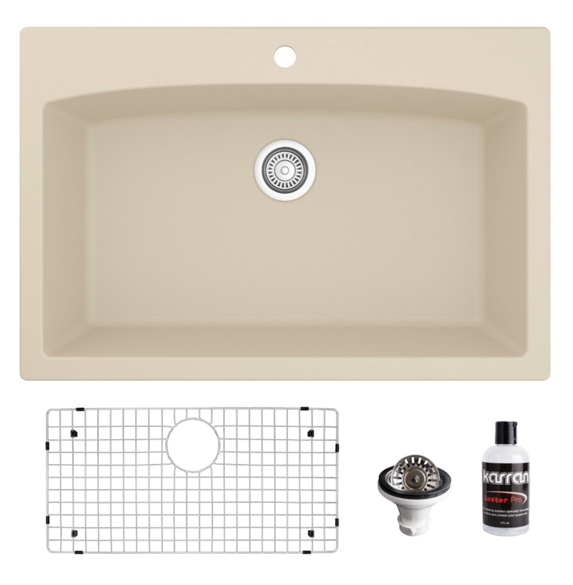 Karran 33" Drop In/Topmount Quartz Composite Kitchen Sink, Bisque, QT-712-BI-PK1