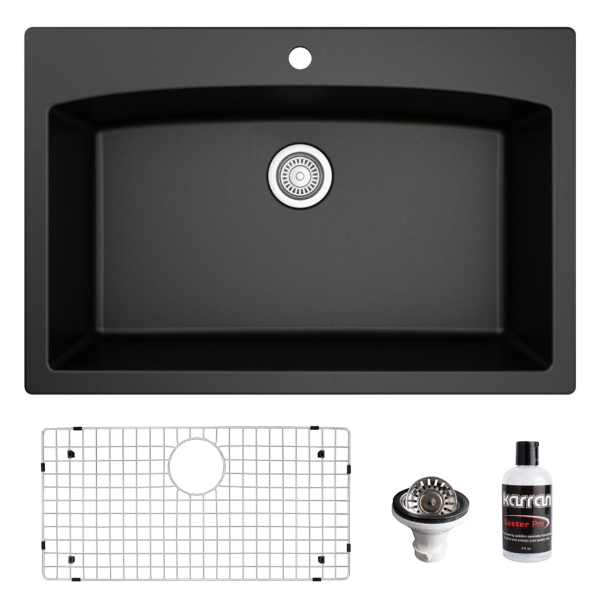Karran 33" Drop In/Topmount Quartz Composite Kitchen Sink, Black, QT-712-BL-PK1