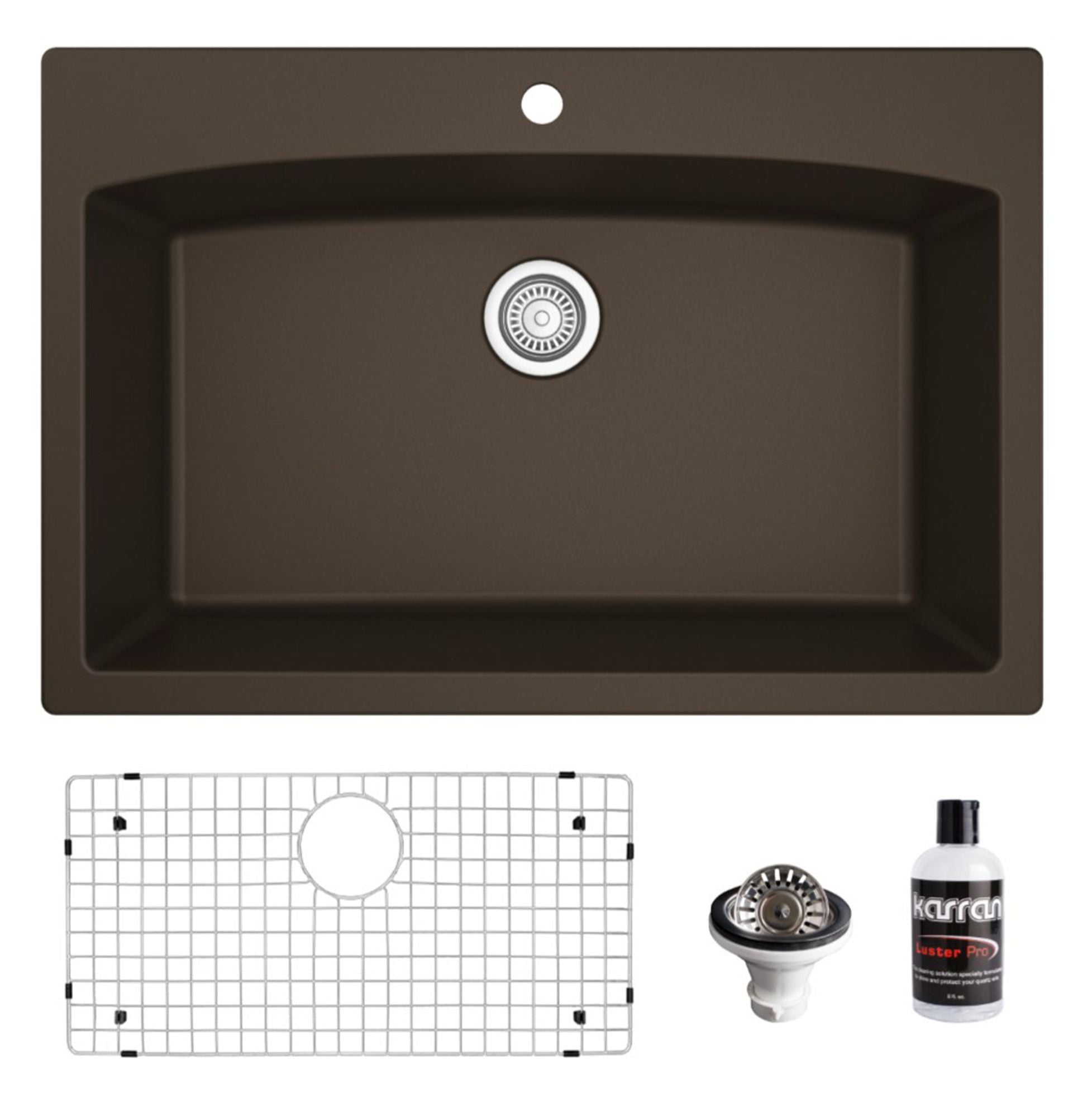 Karran 33" Drop In/Topmount Quartz Composite Kitchen Sink, Brown, QT-712-BR-PK1