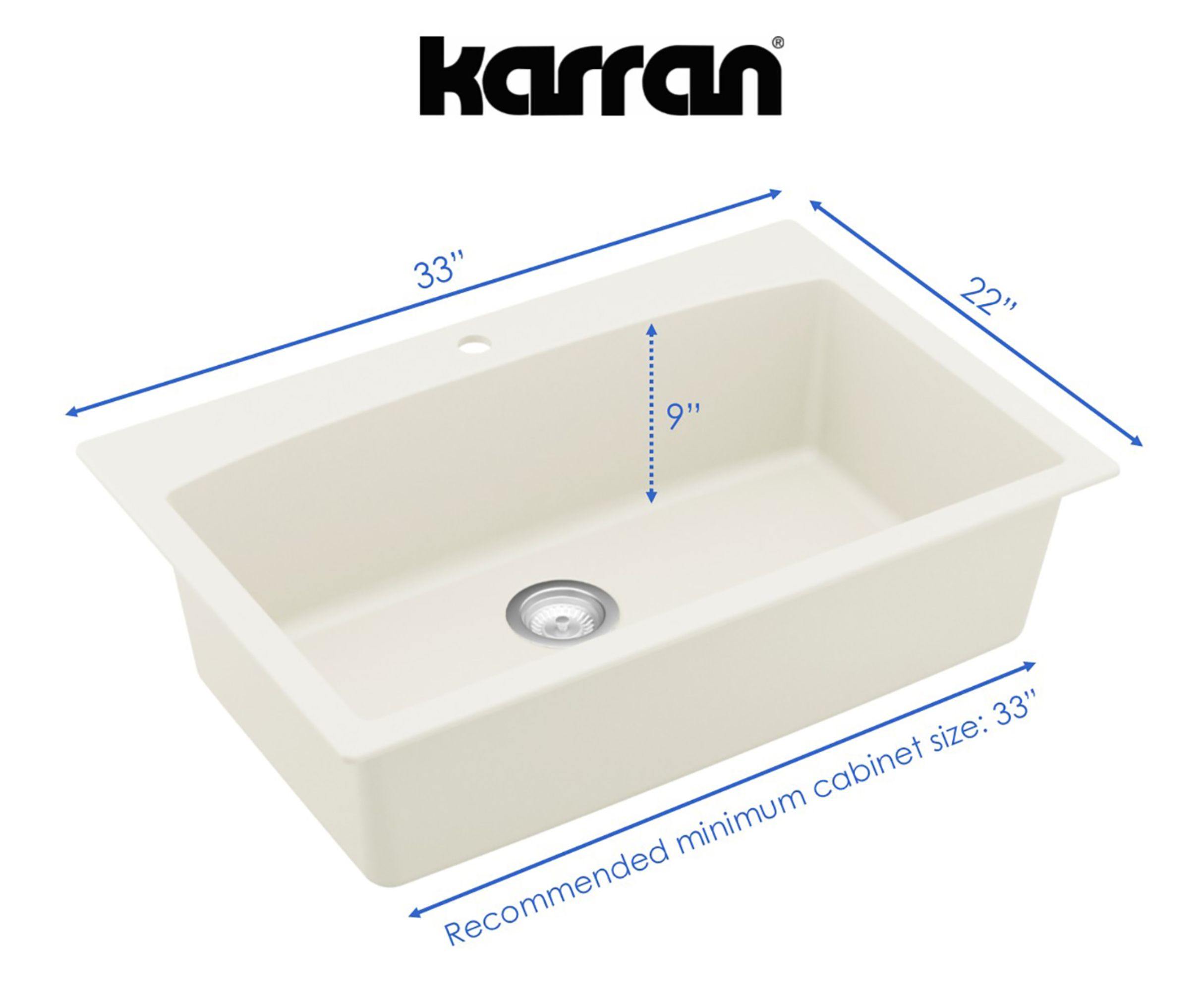 Alternate Image for Karran 33" Drop In/Topmount Quartz Composite Kitchen Sink, White, QT-712-WH-PK1
