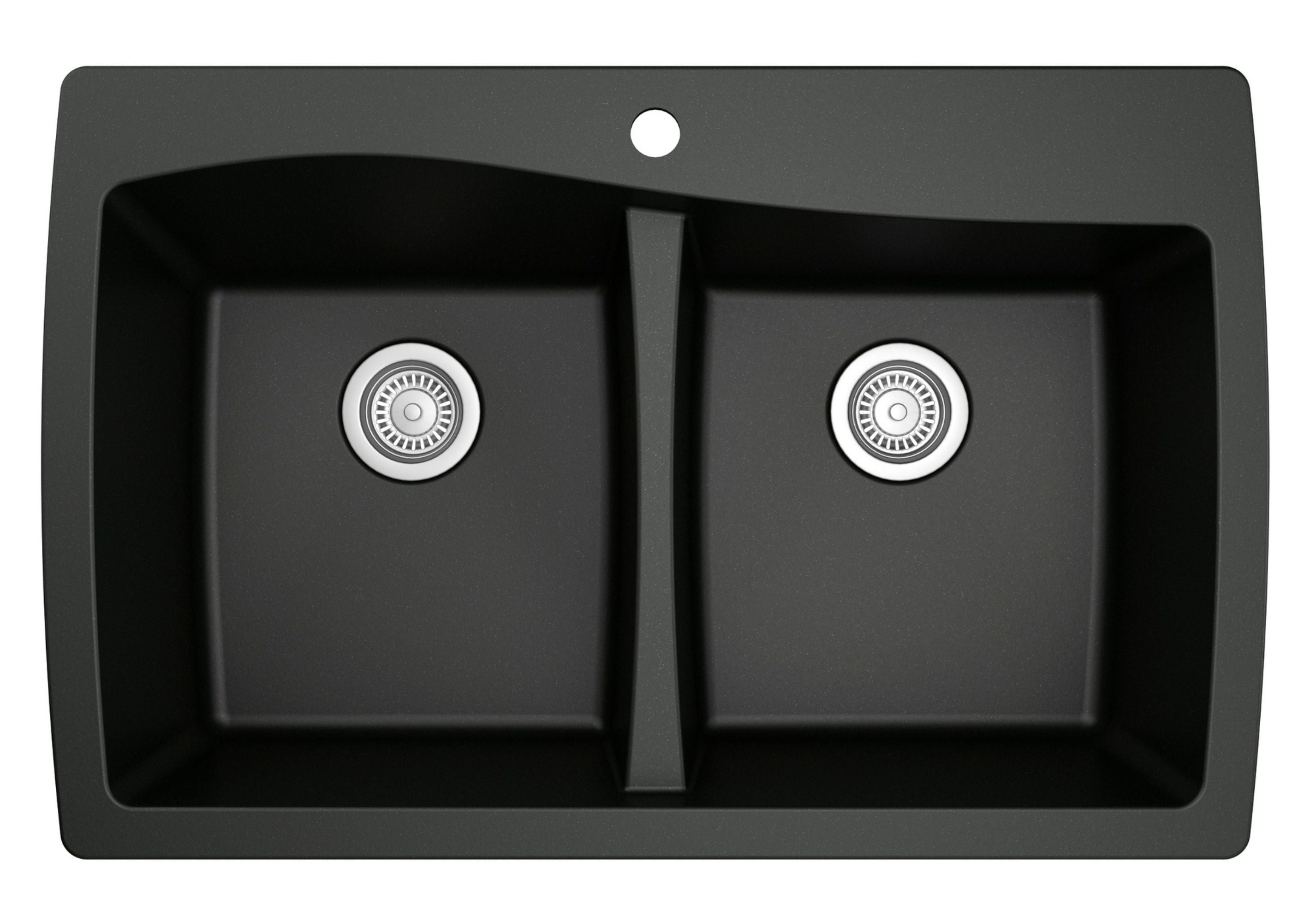 Alternate Image for Karran 34" Drop In/Topmount Quartz Composite Kitchen Sink with Accessories, 50/50 Double Bowl, Black, QT-720-BL-PK1