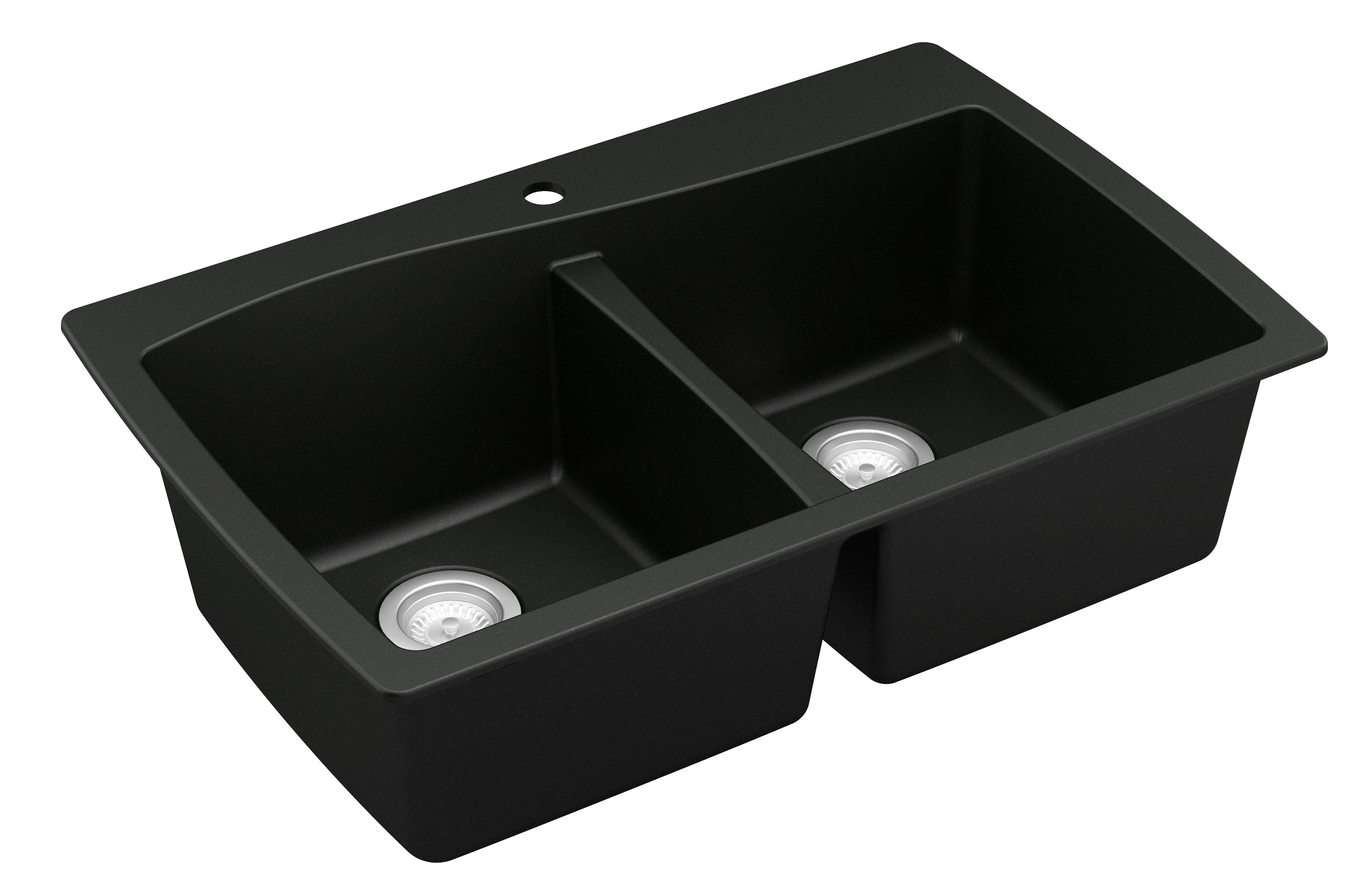 Karran 34" Drop In/Topmount Quartz Composite Kitchen Sink, 50/50 Double Bowl, Black, QT-720-BL