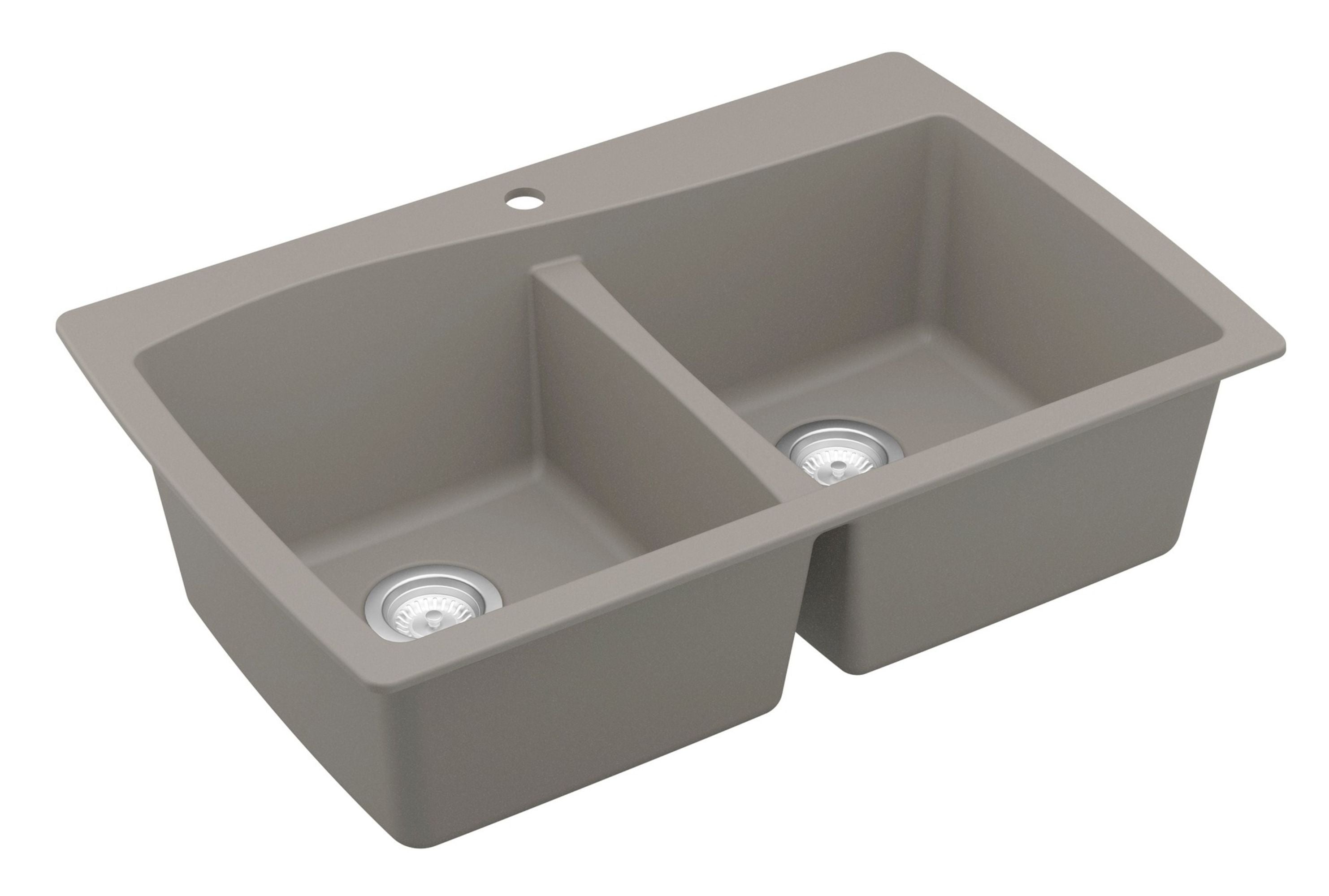 Alternate Image for Karran 34" Drop In/Topmount Quartz Composite Kitchen Sink with Accessories, 50/50 Double Bowl, Concrete, QT-720-CN-PK1