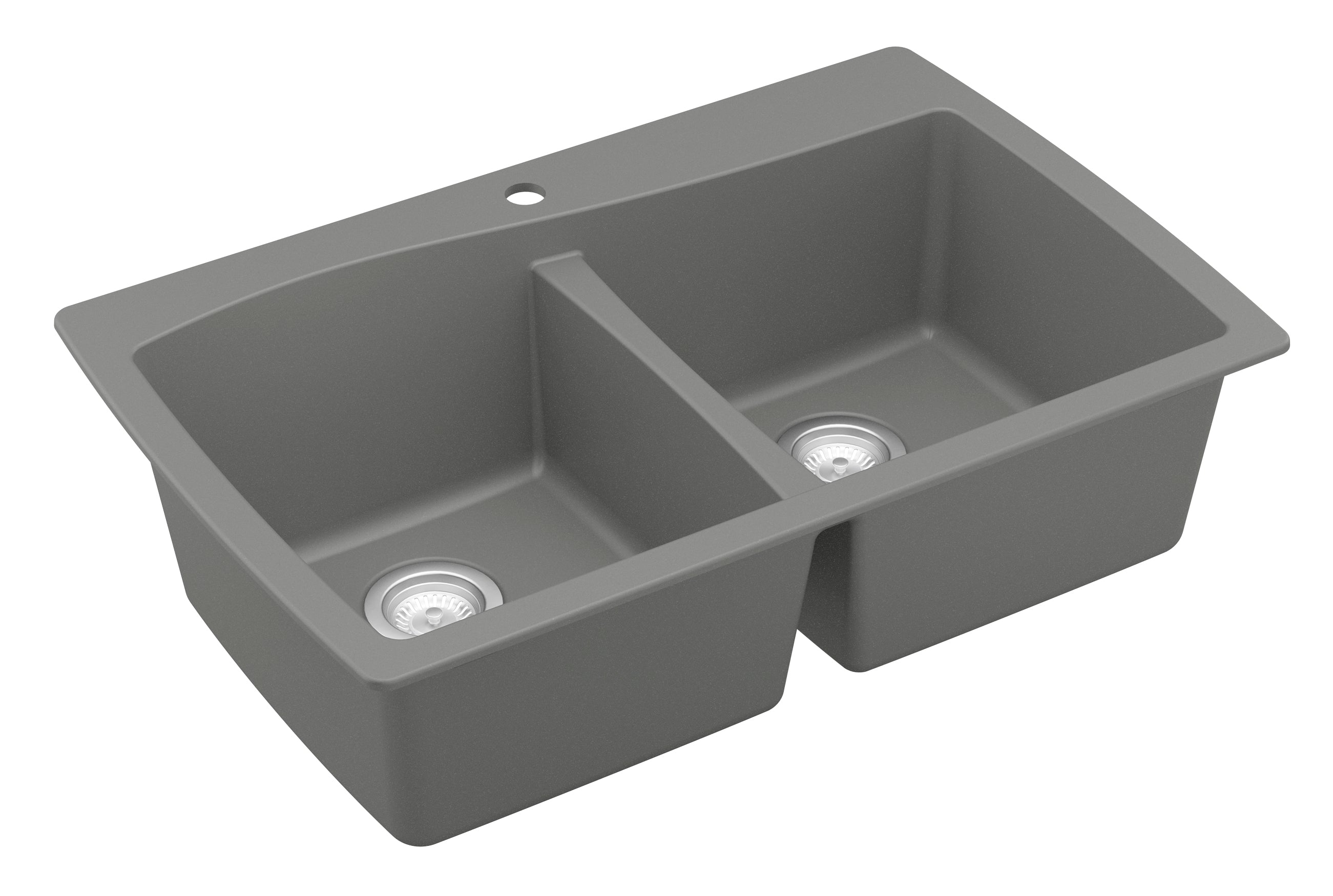 Alternate Image for Karran 34" Drop In/Topmount Quartz Composite Kitchen Sink, 50/50 Double Bowl, Grey, QT-720-GR