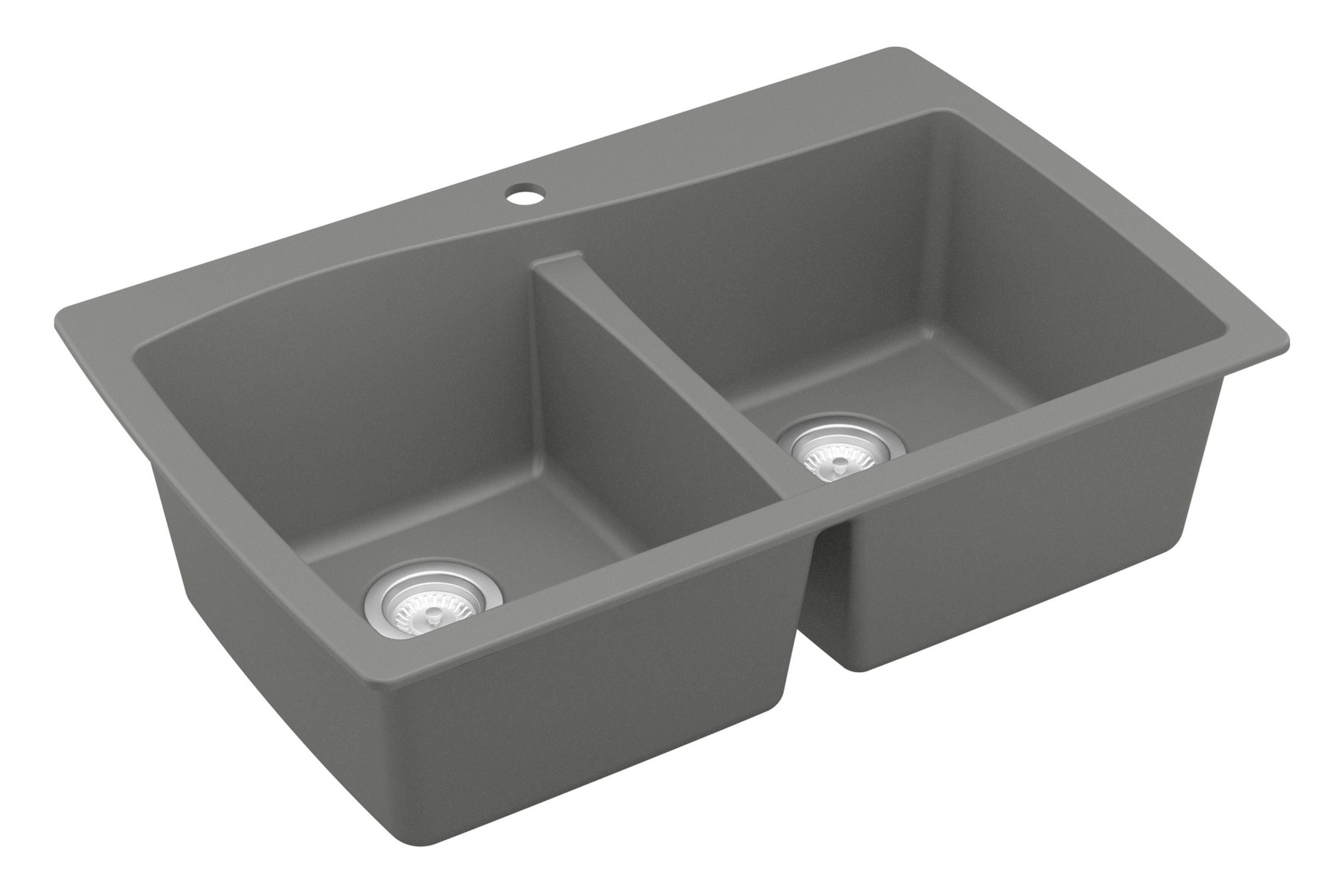 Alternate Image for Karran 34" Drop In/Topmount Quartz Composite Kitchen Sink with Accessories, 50/50 Double Bowl, Grey, QT-720-GR-PK1
