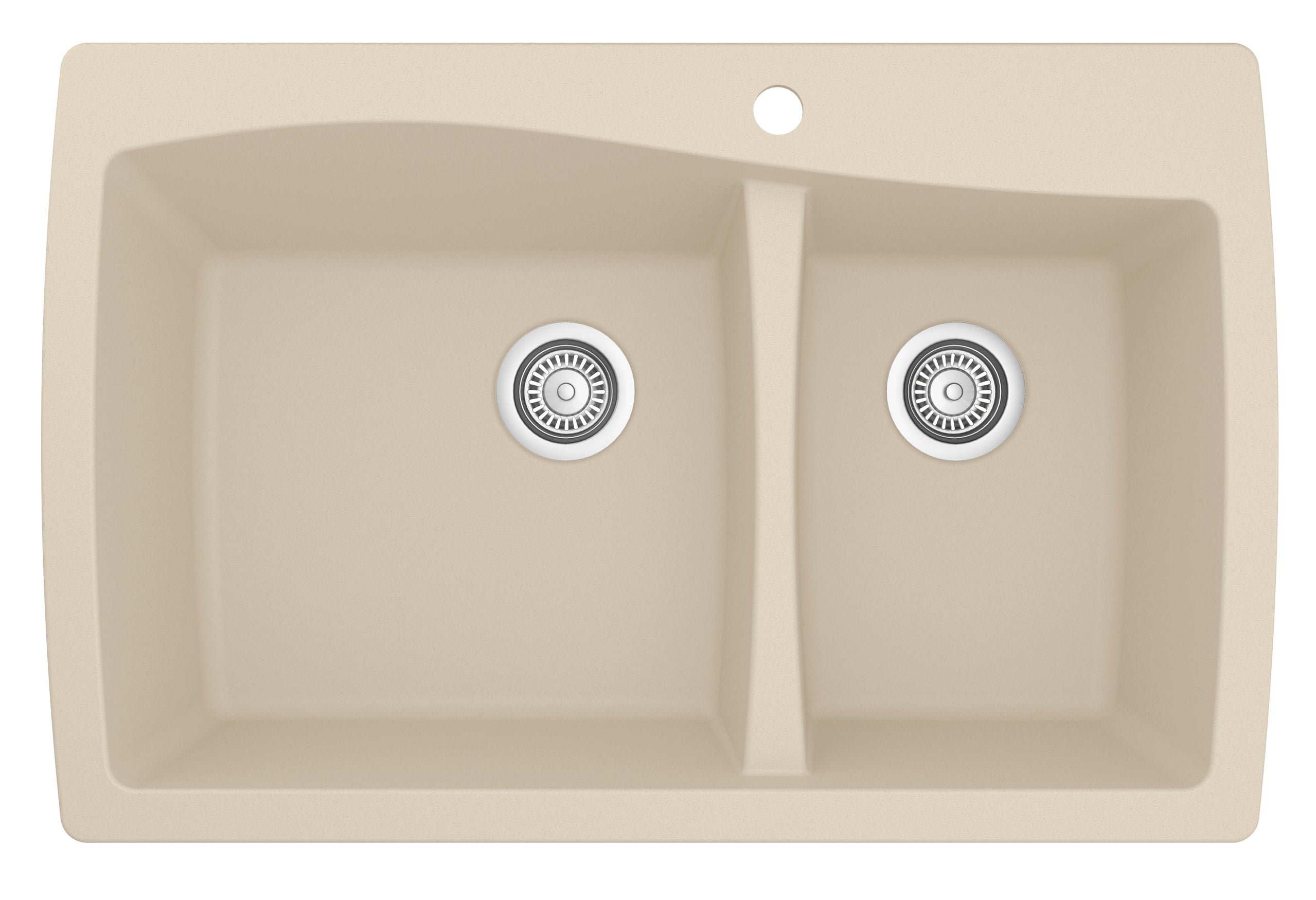 Karran 34" Drop In/Topmount Quartz Composite Kitchen Sink, 60/40 Double Bowl, Bisque, QT-721-BI