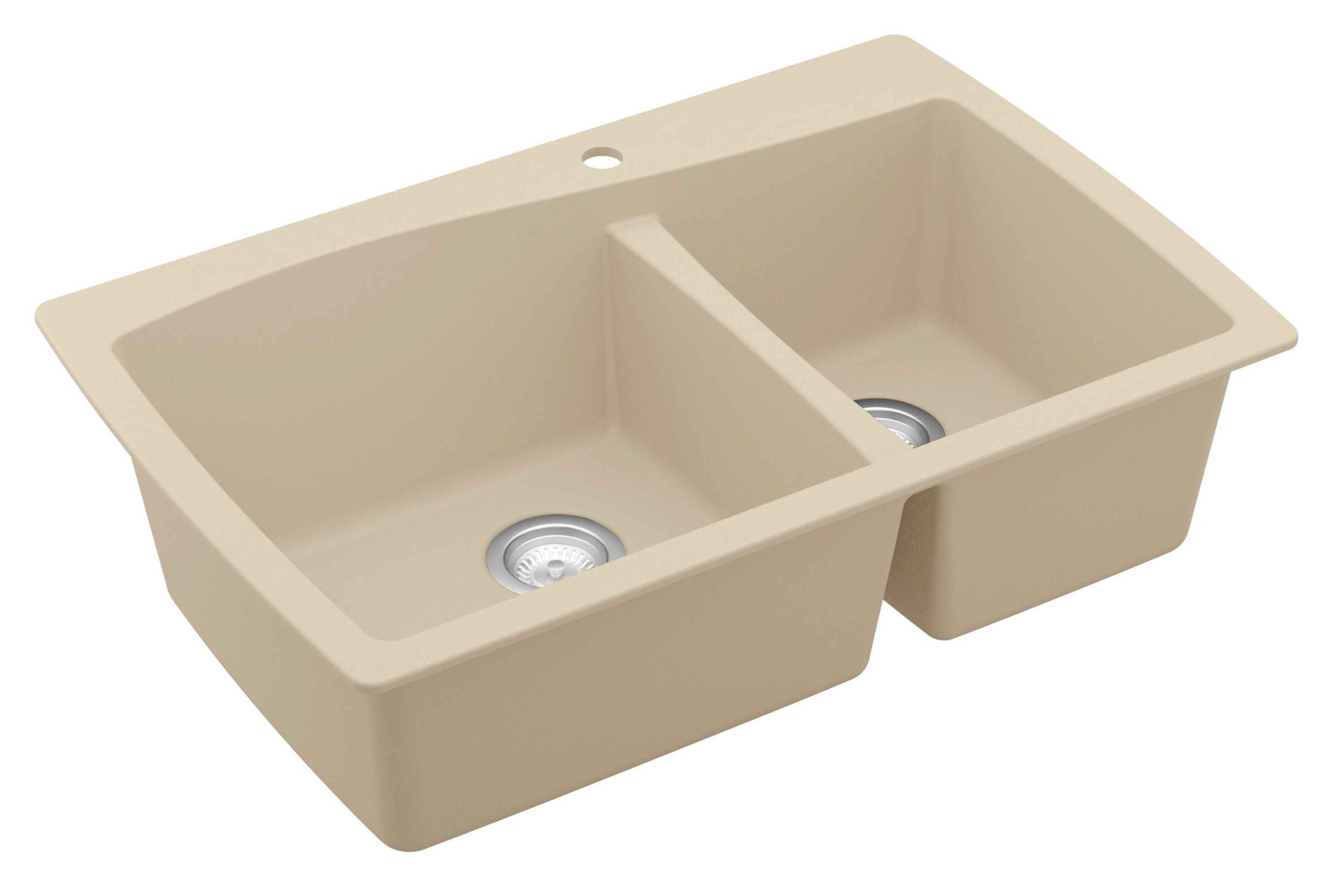 Alternate Image for Karran 34" Drop In/Topmount Quartz Composite Kitchen Sink with Accessories, 60/40 Double Bowl, Bisque, QT-721-BI-PK1
