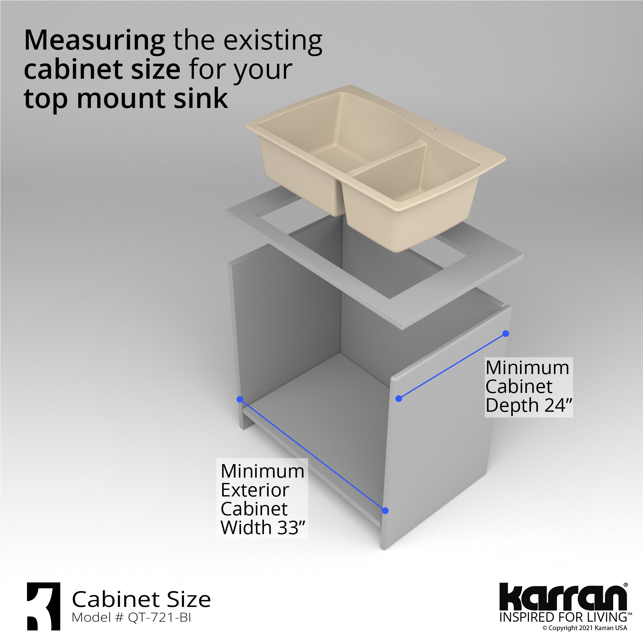 Alternate Image for Karran 34" Drop In/Topmount Quartz Composite Kitchen Sink with Accessories, 60/40 Double Bowl, Bisque, QT-721-BI-PK1