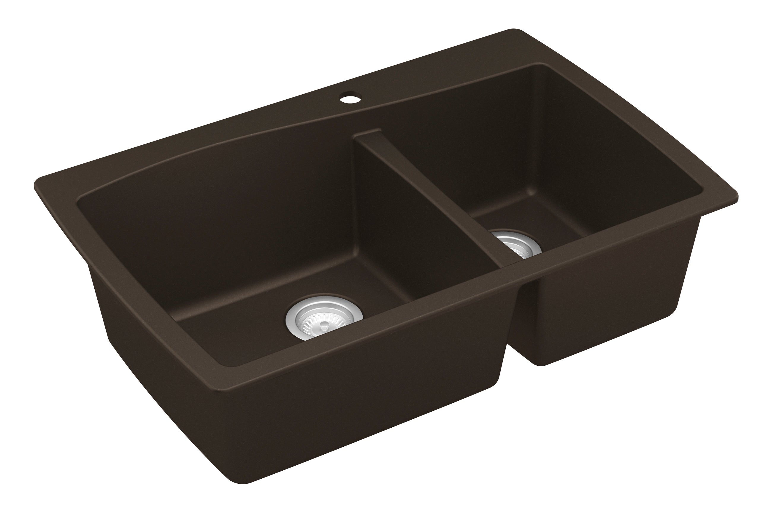 Karran 34" Drop In/Topmount Quartz Composite Kitchen Sink, 60/40 Double Bowl, Brown, QT-721-BR