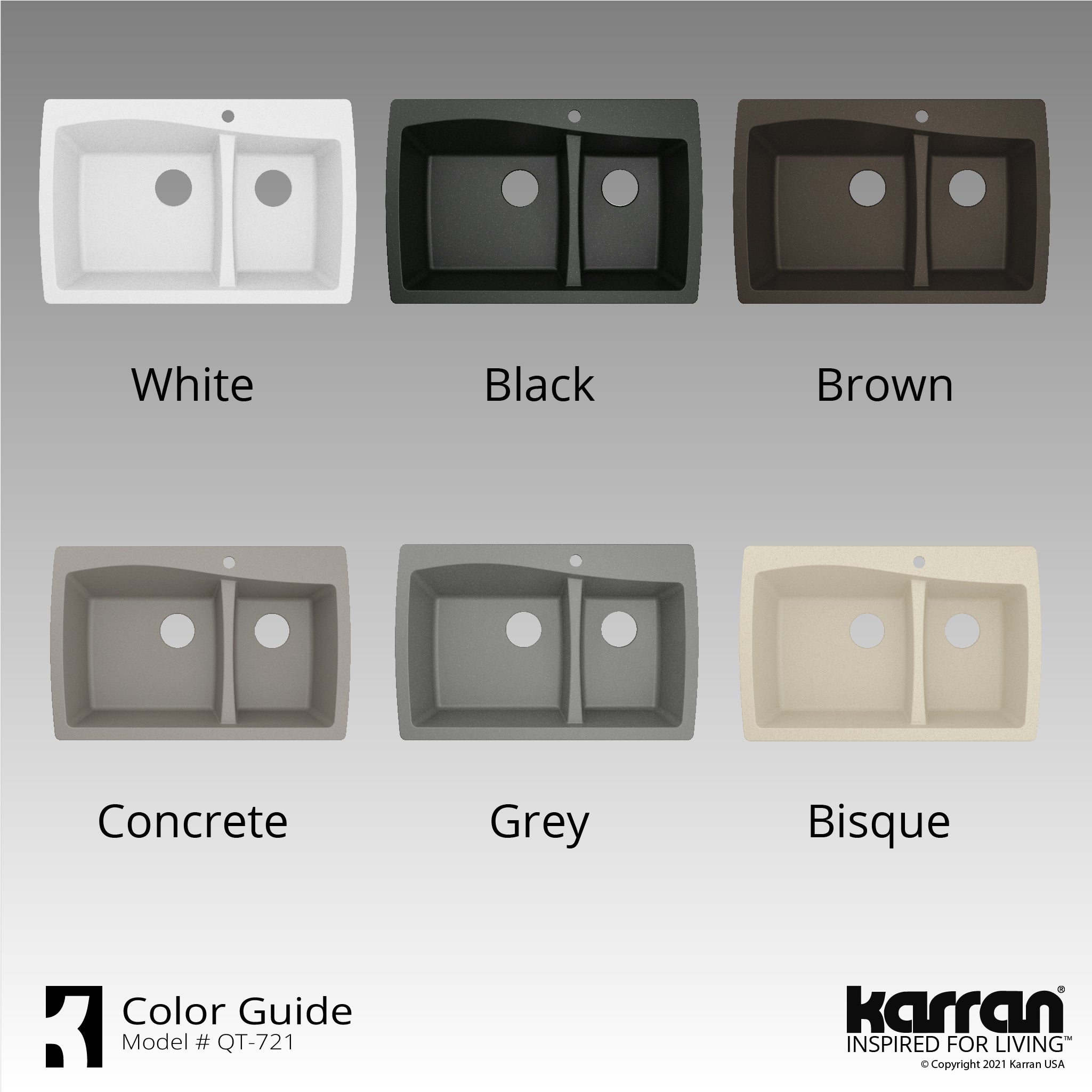 Alternate Image for Karran 34" Drop In/Topmount Quartz Composite Kitchen Sink with Accessories, 60/40 Double Bowl, Brown, QT-721-BR-PK1