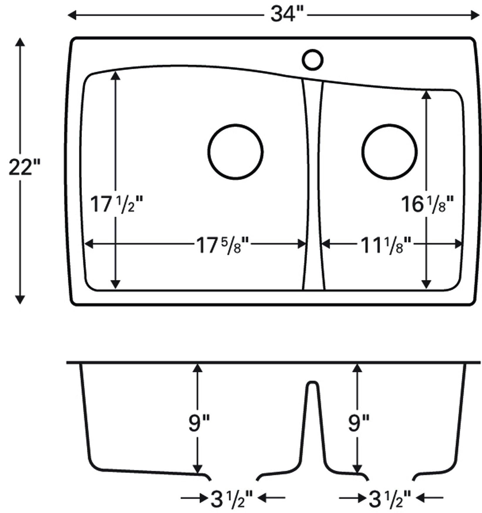 Alternate Image for Karran 34" Drop In/Topmount Quartz Composite Kitchen Sink, 60/40 Double Bowl, Grey, QT-721-GR