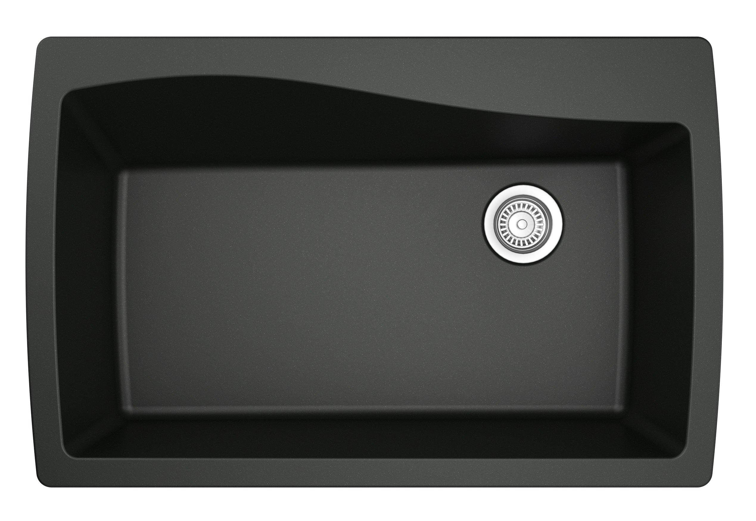 Karran 34" Drop In/Topmount Quartz Composite Kitchen Sink, Black, QT-722-BL
