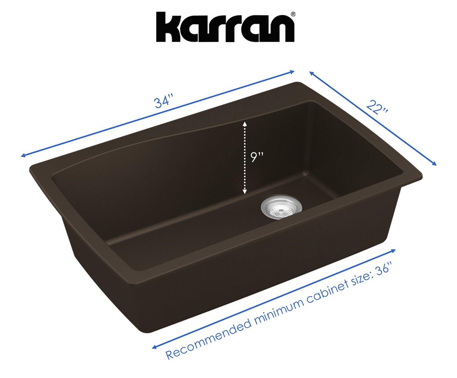 Karran 34" Drop In/Topmount Quartz Composite Kitchen Sink, Brown, QT-722-BR