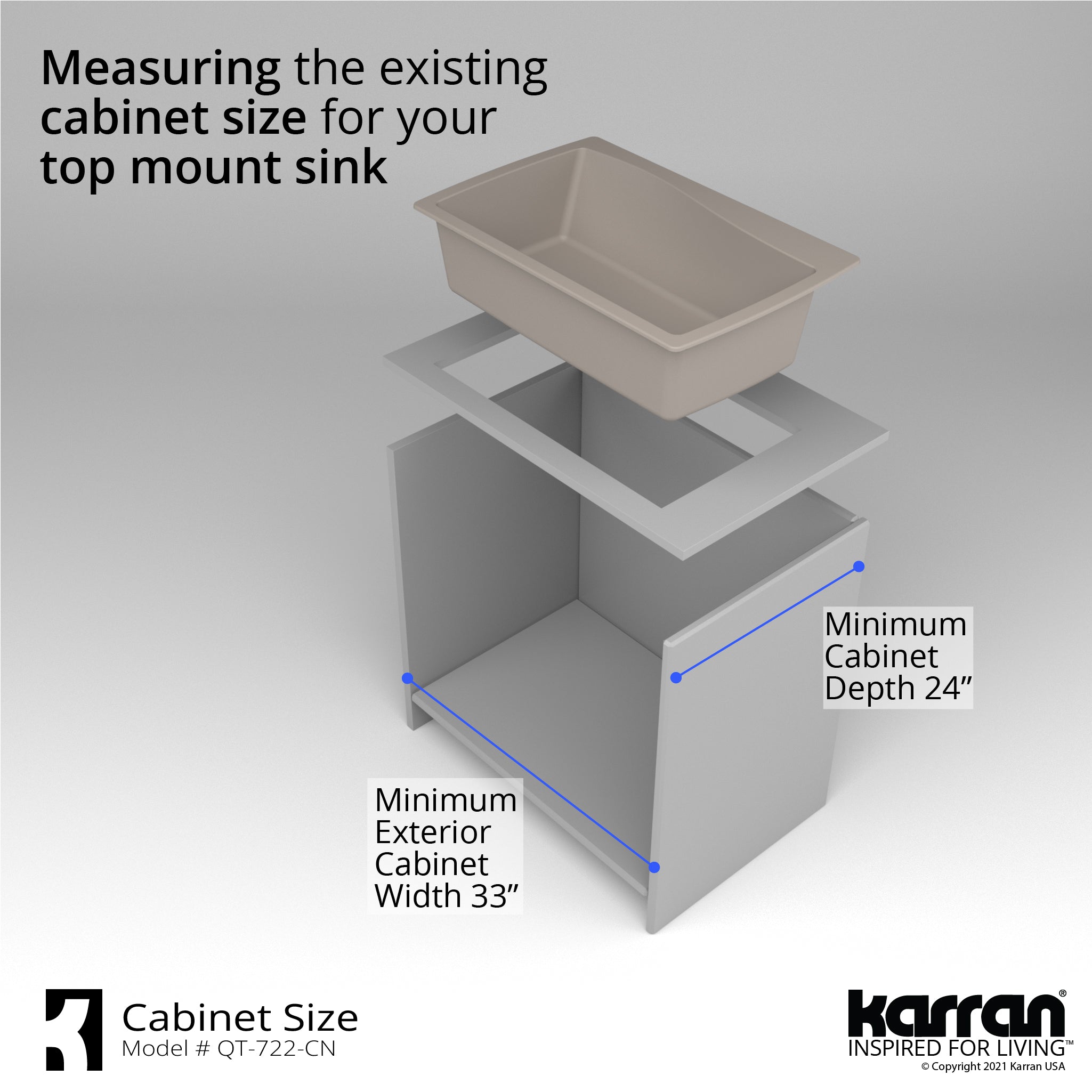 Alternate Image for Karran 34" Drop In/Topmount Quartz Composite Kitchen Sink with Accessories, Concrete, QT-722-CN-PK1