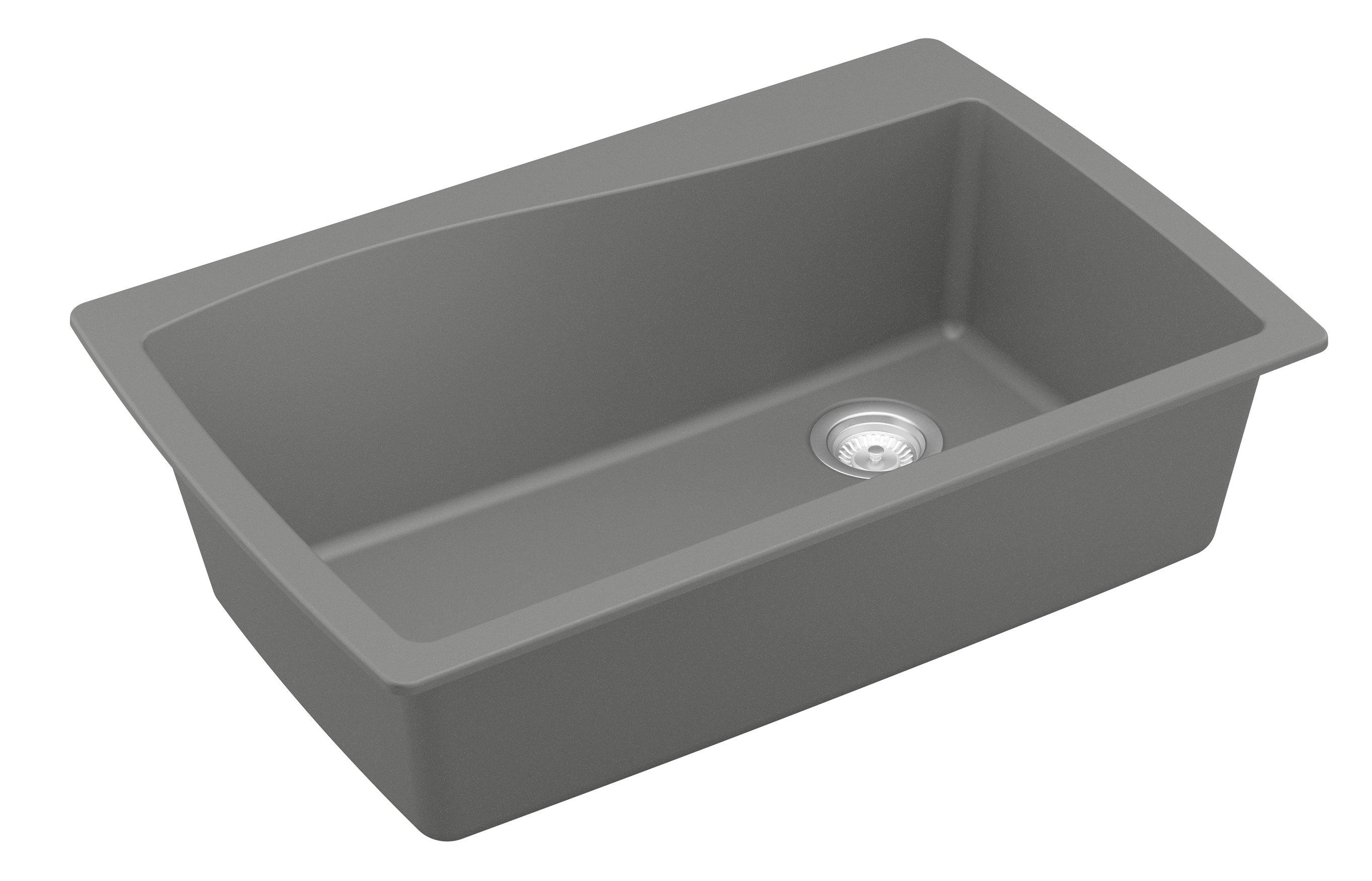 Alternate Image for Karran 34" Drop In/Topmount Quartz Composite Kitchen Sink, Grey, QT-722-GR