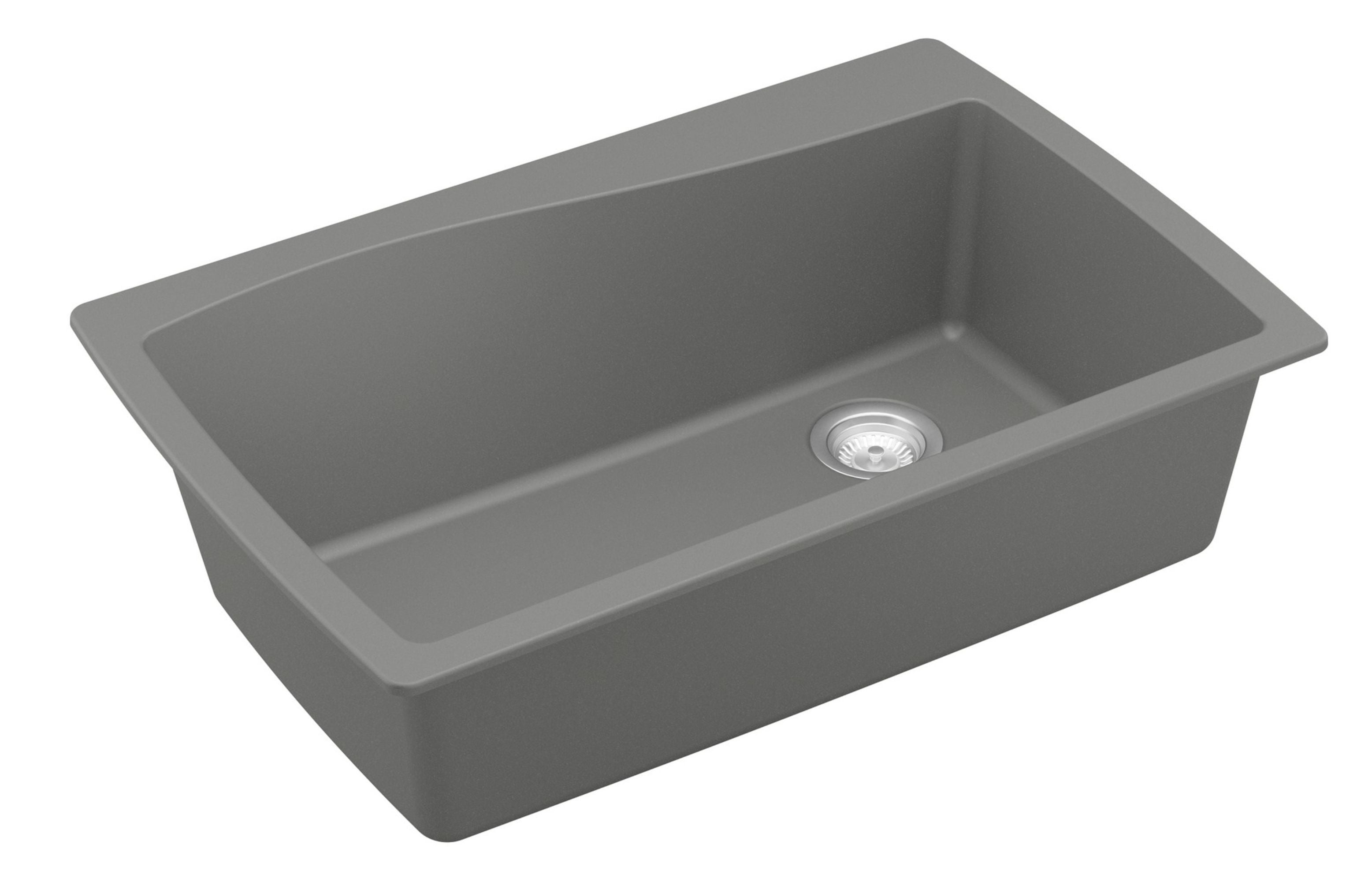 Alternate Image for Karran 34" Drop In/Topmount Quartz Composite Kitchen Sink with Accessories, Grey, QT-722-GR-PK1