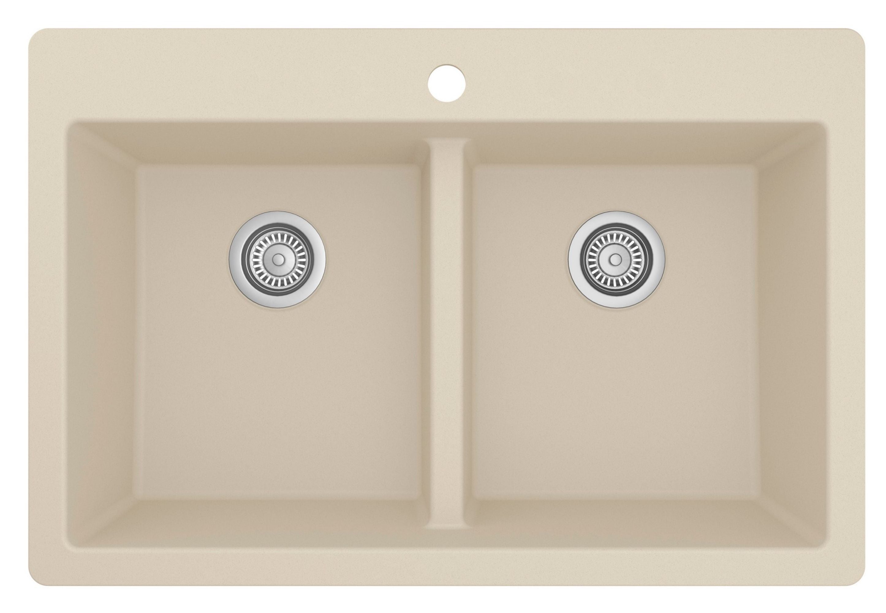 Alternate Image for Karran 33" Drop In/Topmount Quartz Composite Kitchen Sink with Accessories, 50/50 Double Bowl, Bisque, QT-810-BI-PK1