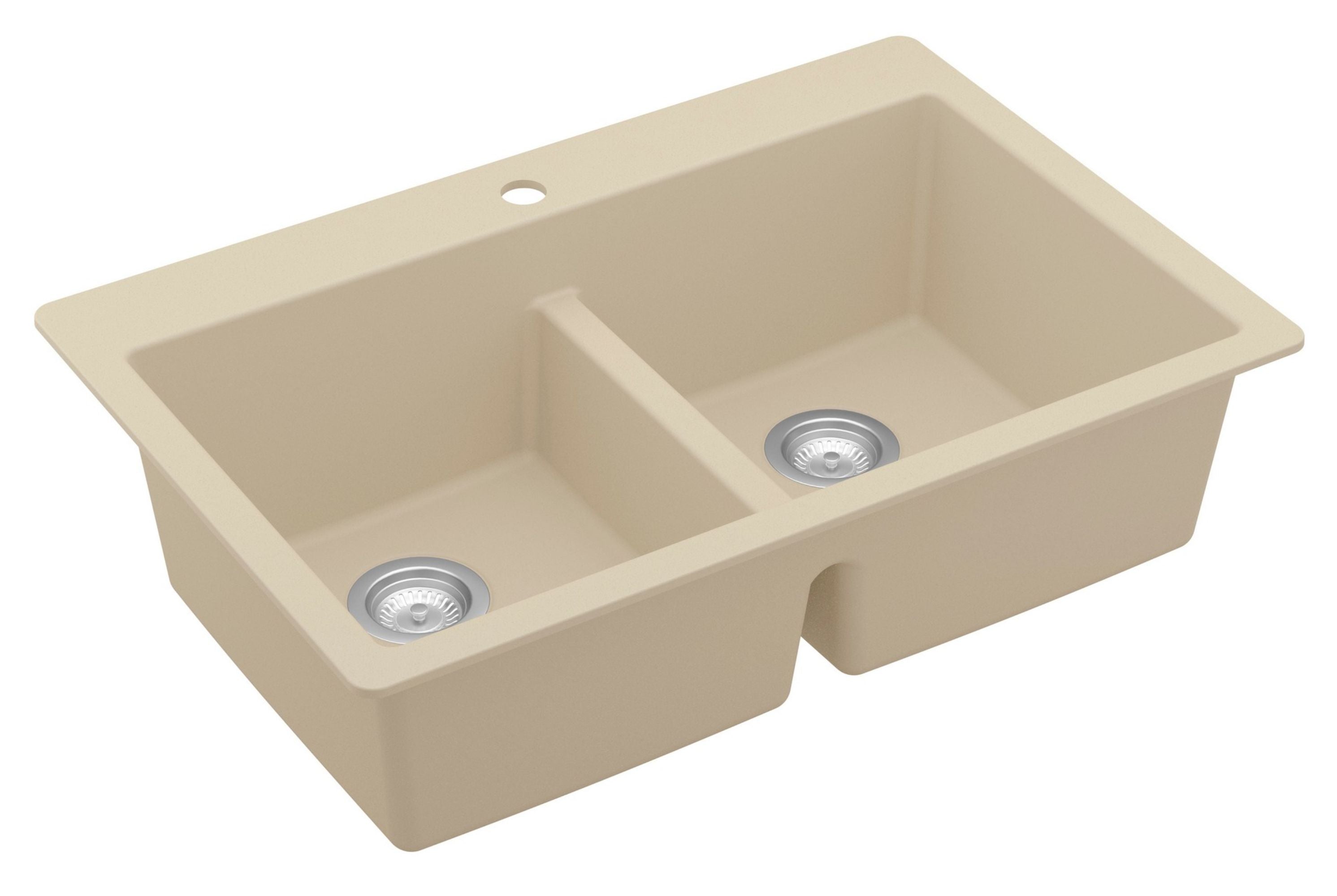 Alternate Image for Karran 33" Drop In/Topmount Quartz Composite Kitchen Sink with Accessories, 50/50 Double Bowl, Bisque, QT-810-BI-PK1