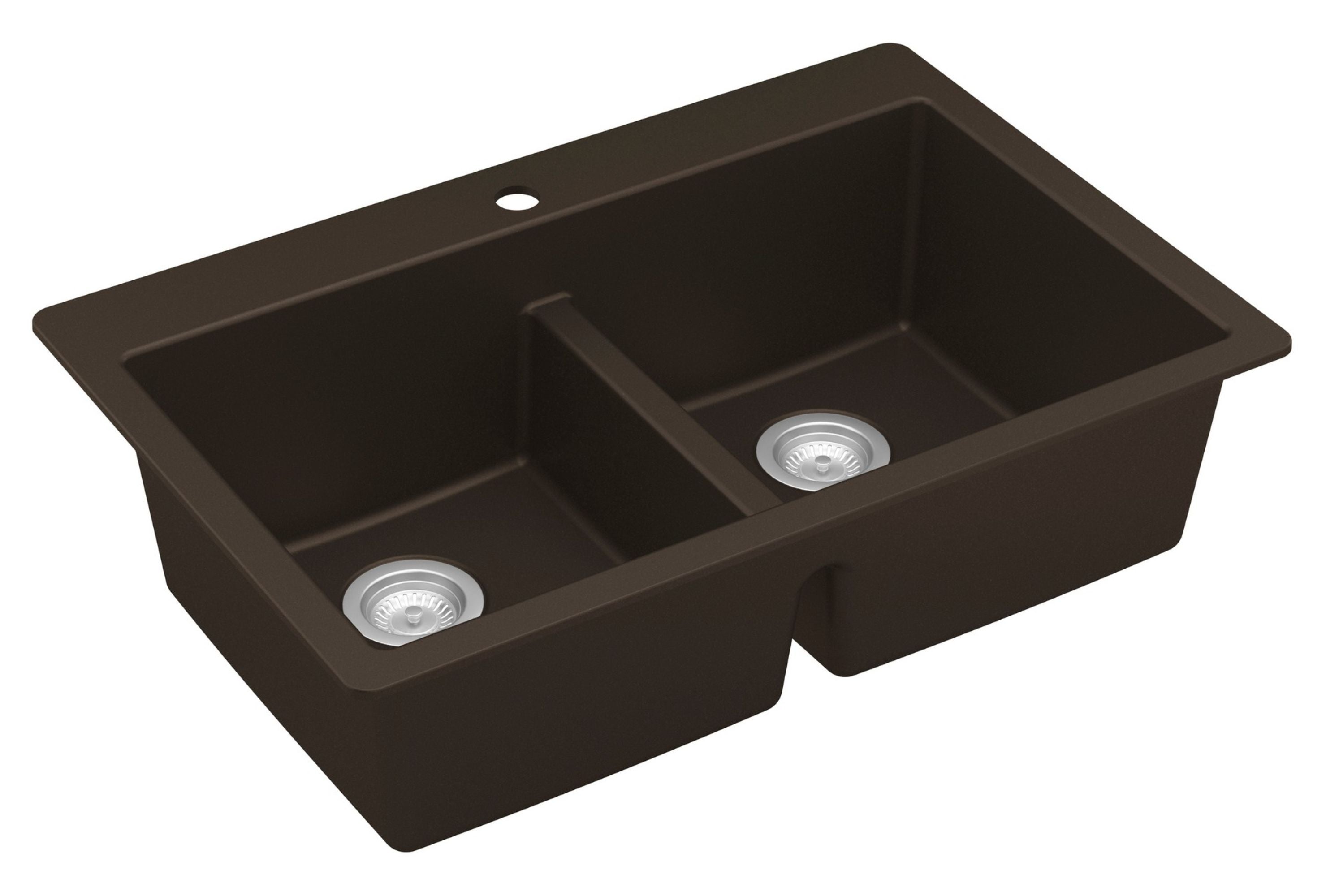 Alternate Image for Karran 33" Drop In/Topmount Quartz Composite Kitchen Sink with Accessories, 50/50 Double Bowl, Brown, QT-810-BR-PK1