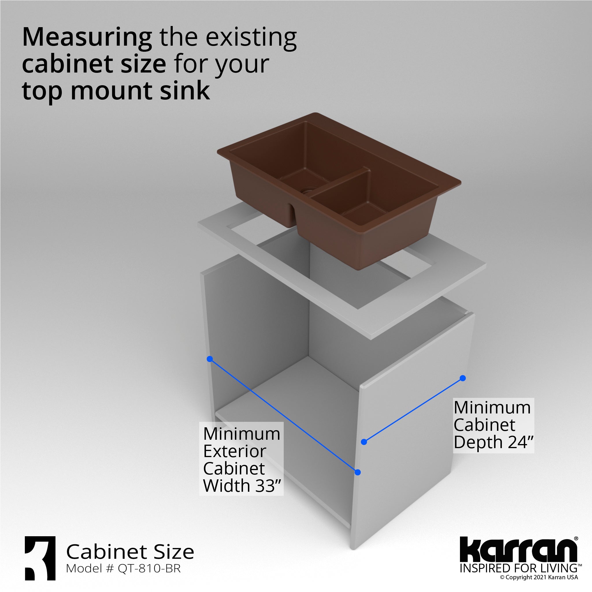 Alternate Image for Karran 33" Drop In/Topmount Quartz Composite Kitchen Sink with Accessories, 50/50 Double Bowl, Brown, QT-810-BR-PK1