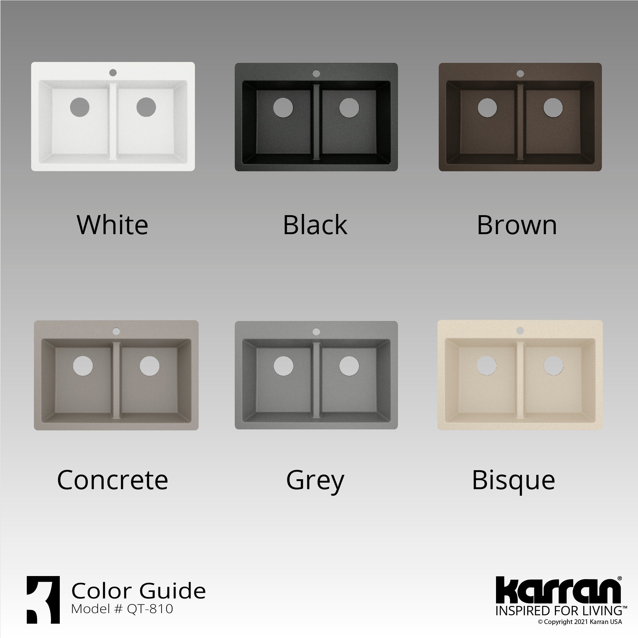Alternate Image for Karran 33" Drop In/Topmount Quartz Composite Kitchen Sink with Accessories, 50/50 Double Bowl, Brown, QT-810-BR-PK1