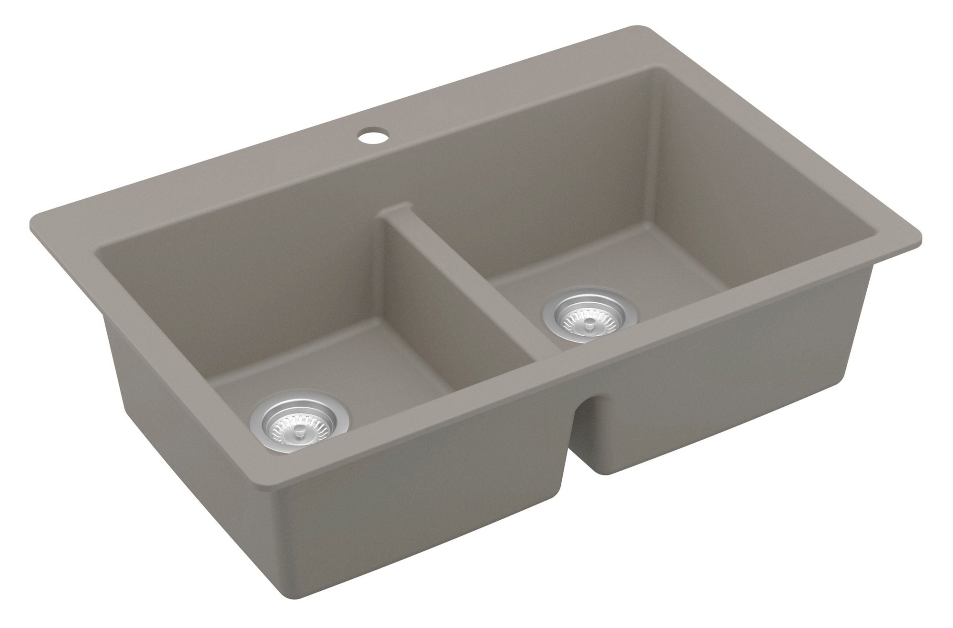 Alternate Image for Karran 33" Drop In/Topmount Quartz Composite Kitchen Sink with Accessories, 50/50 Double Bowl, Concrete, QT-810-CN-PK1