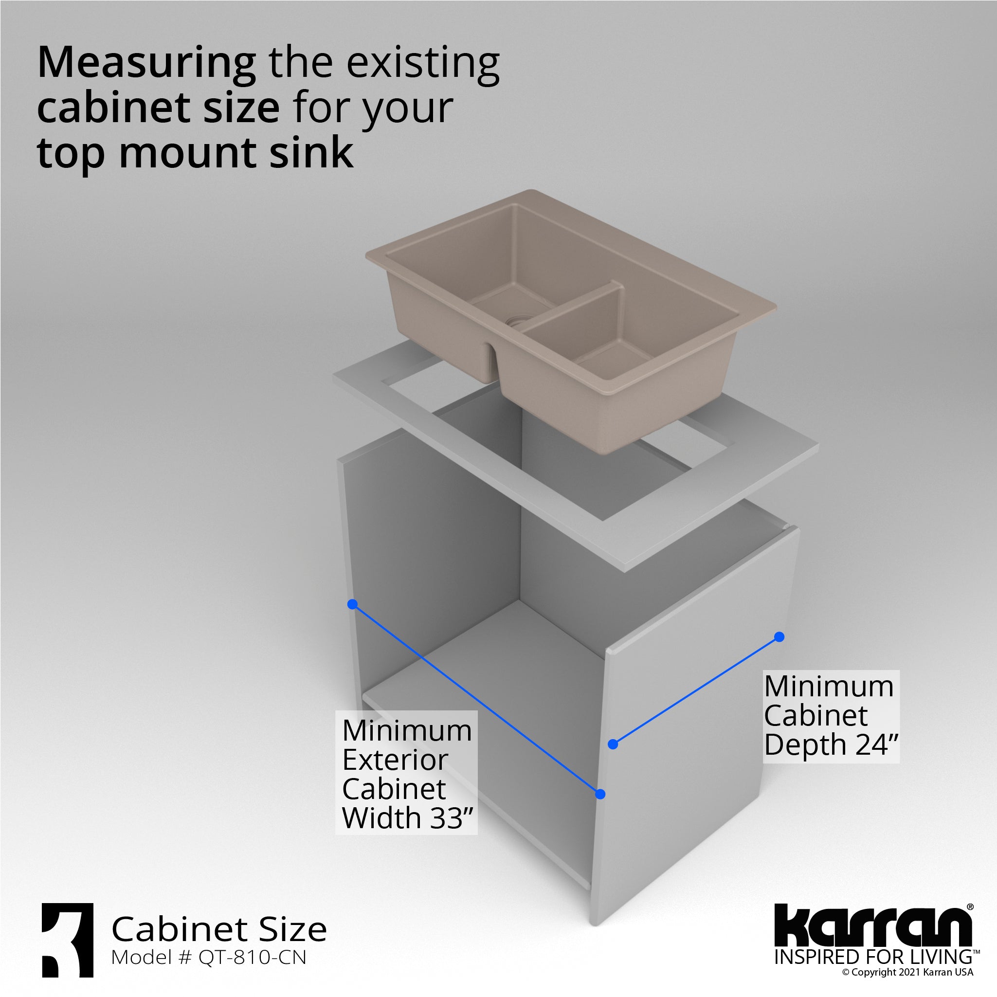 Alternate Image for Karran 33" Drop In/Topmount Quartz Composite Kitchen Sink with Accessories, 50/50 Double Bowl, Concrete, QT-810-CN-PK1