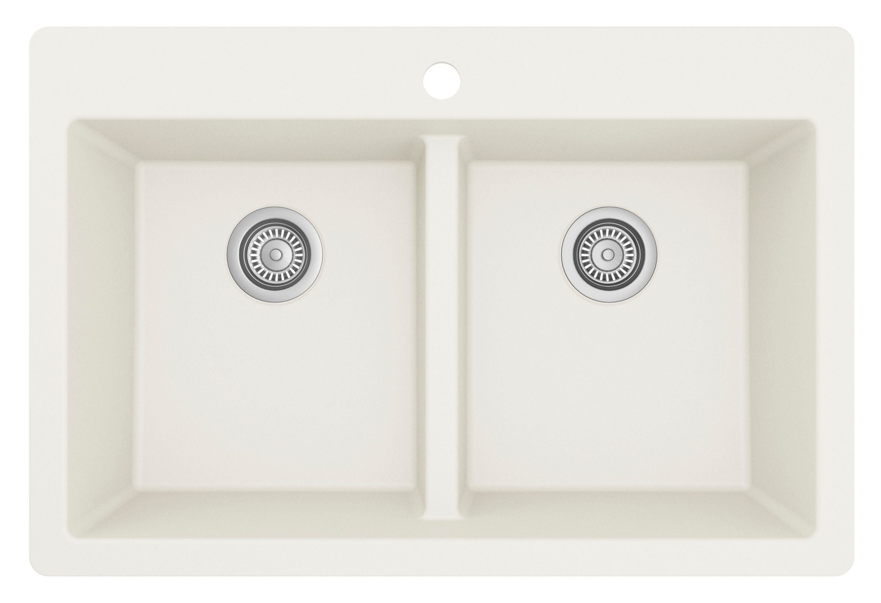 Alternate Image for Karran 33" Drop In/Topmount Quartz Composite Kitchen Sink, 50/50 Double Bowl, White, QT-810-WH