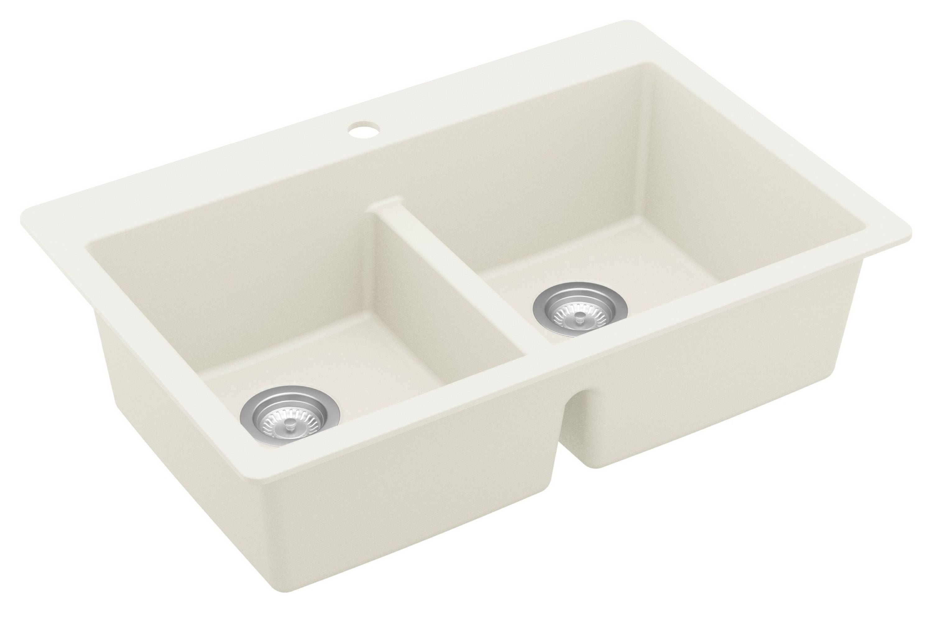 Karran 33" Drop In/Topmount Quartz Composite Kitchen Sink, 50/50 Double Bowl, White, QT-810-WH
