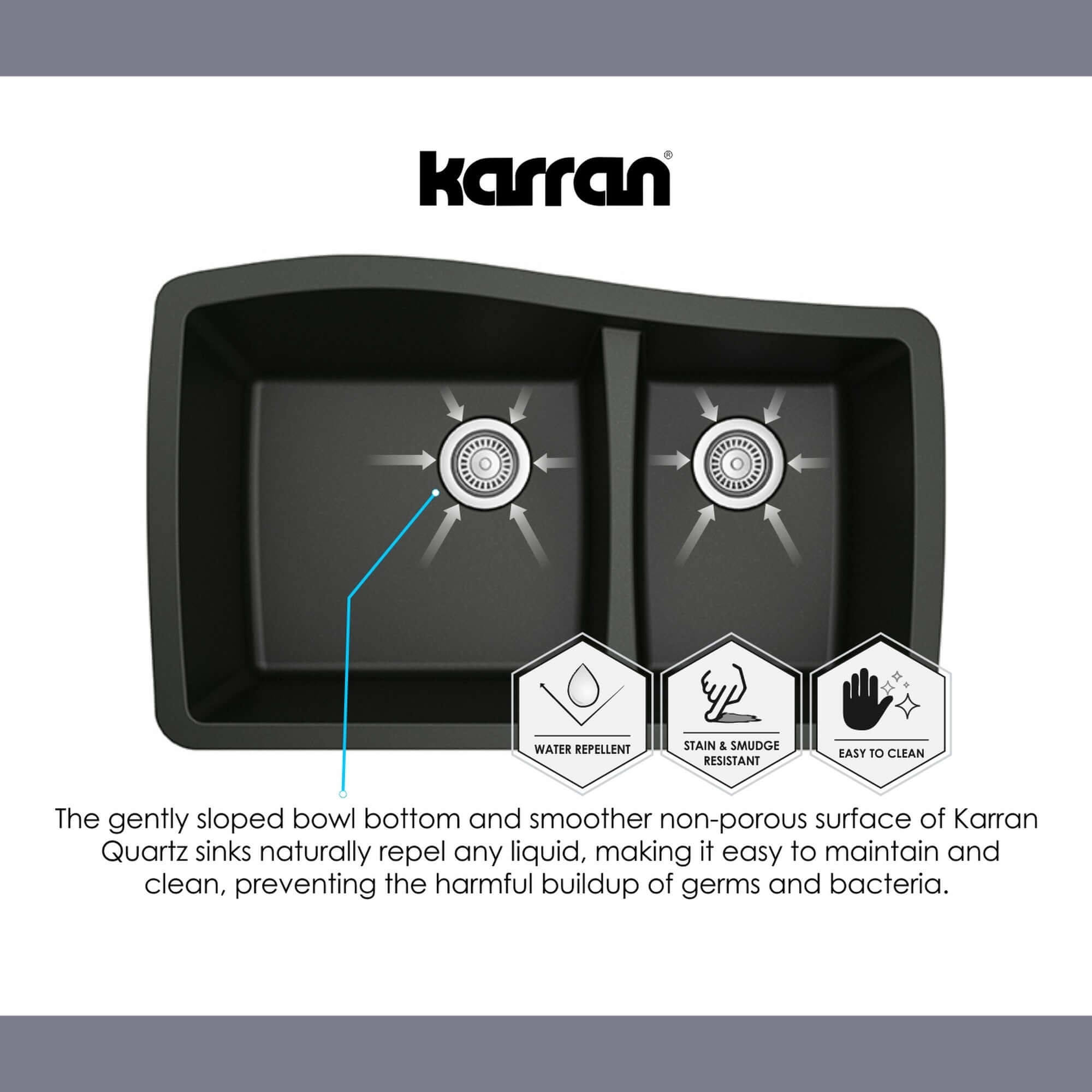 Alternate Image for Karran 33" Drop In/Topmount Quartz Composite Kitchen Sink, 50/50 Double Bowl, Black, QT-810-BL