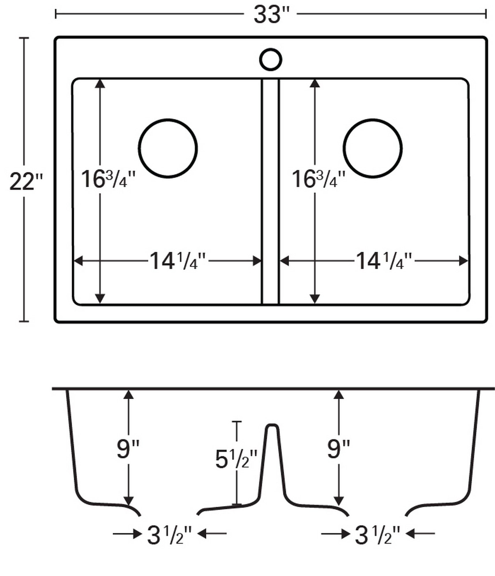 Alternate Image for Karran 33" Drop In/Topmount Quartz Composite Kitchen Sink, 50/50 Double Bowl, Bisque, QT-810-BI