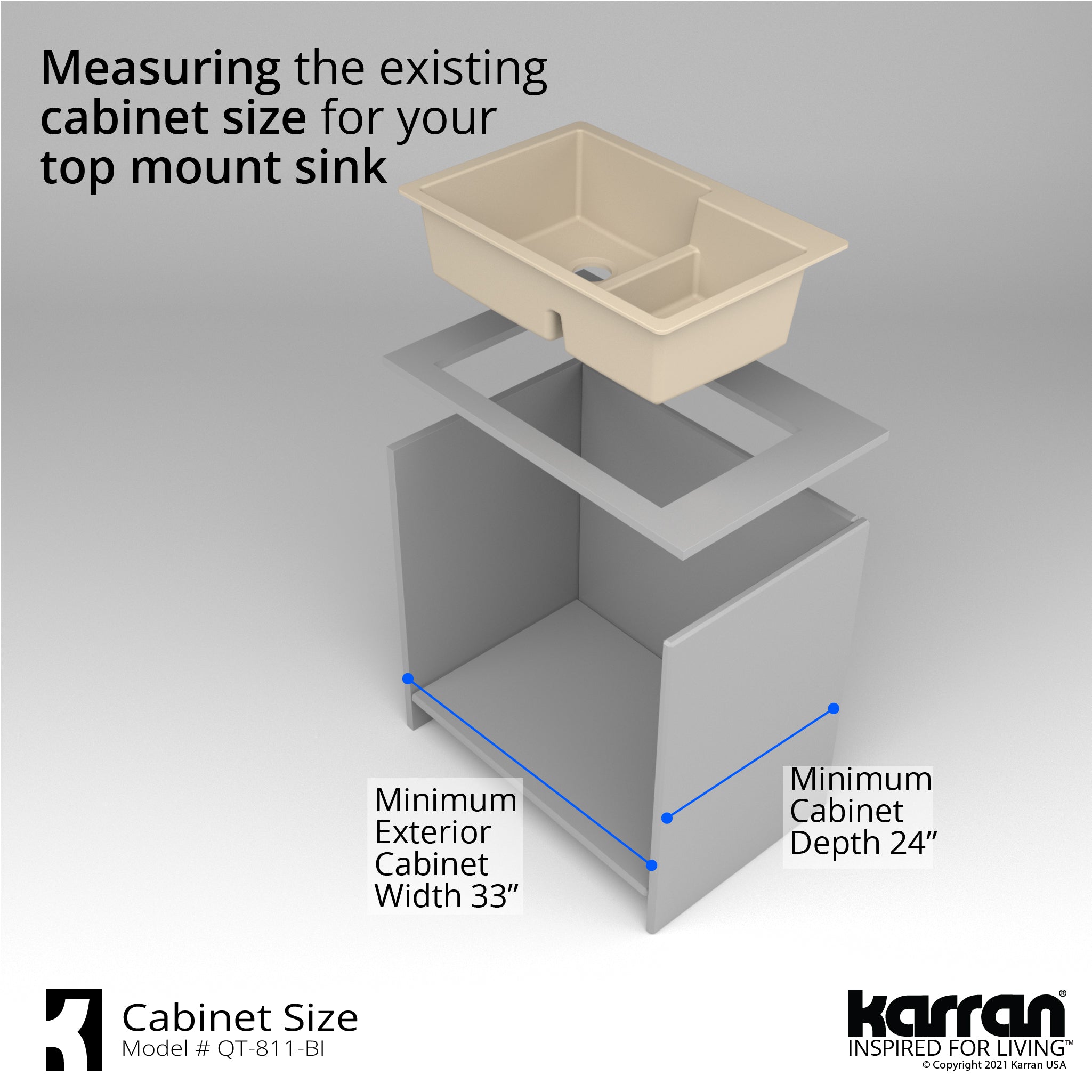 Alternate Image for Karran 33" Drop In/Topmount Quartz Composite Kitchen Sink with Accessories, 60/40 Double Bowl, Bisque, QT-811-BI-PK1