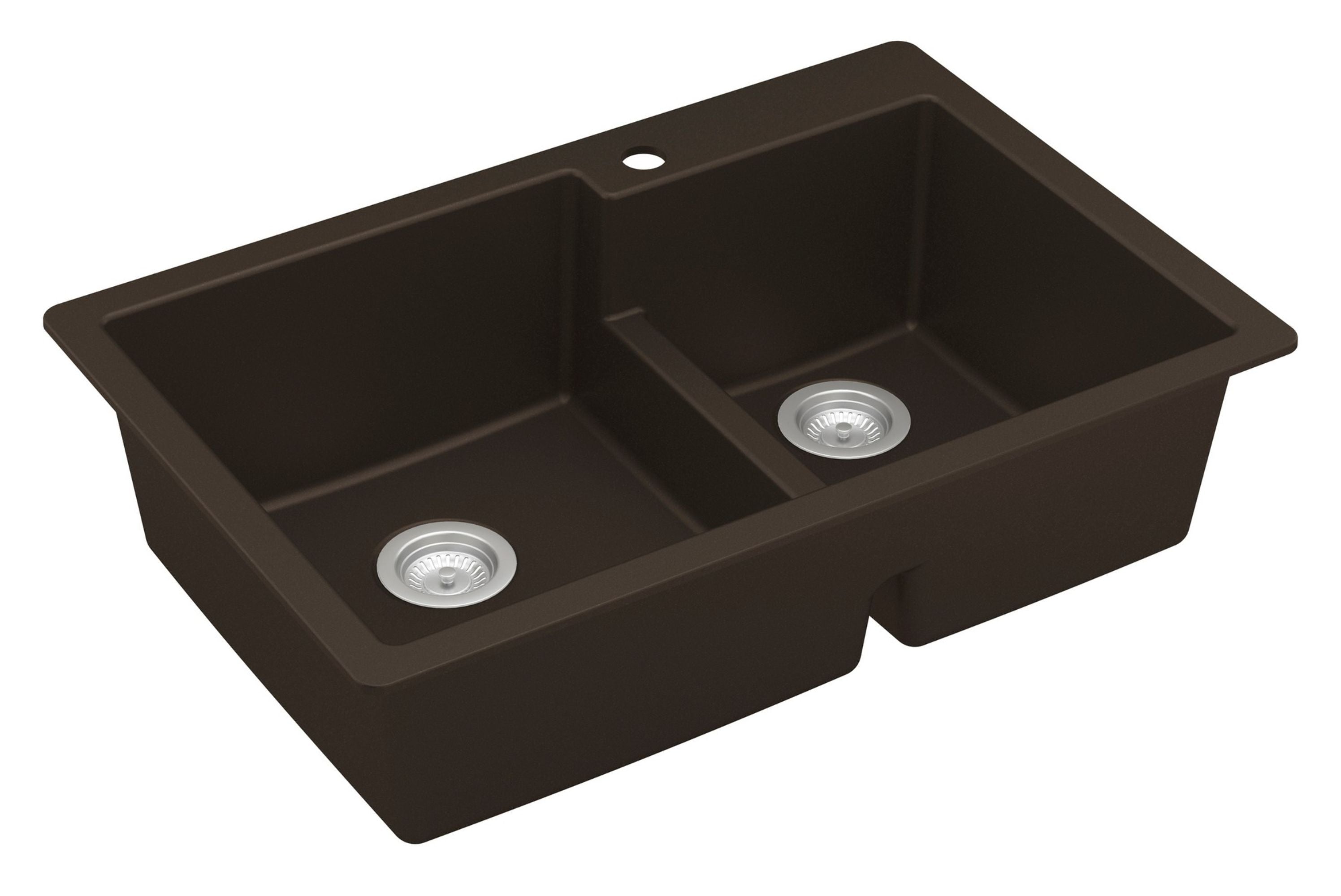 Karran 33" Drop In/Topmount Quartz Composite Kitchen Sink, 60/40 Double Bowl, Brown, QT-811-BR
