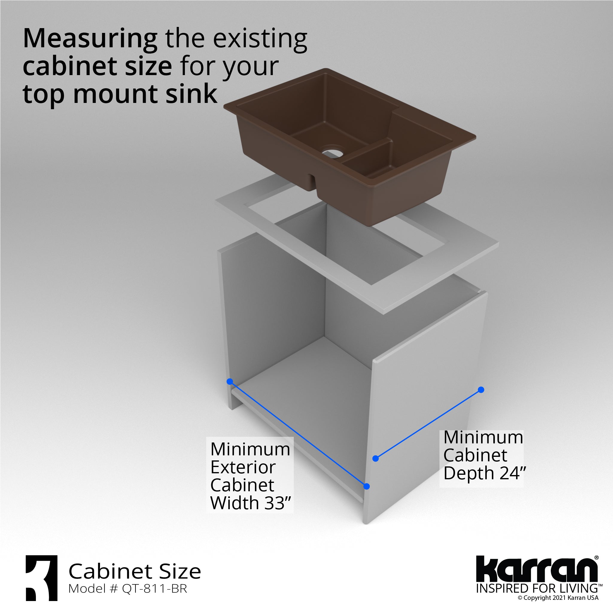 Alternate Image for Karran 33" Drop In/Topmount Quartz Composite Kitchen Sink with Accessories, 60/40 Double Bowl, Brown, QT-811-BR-PK1