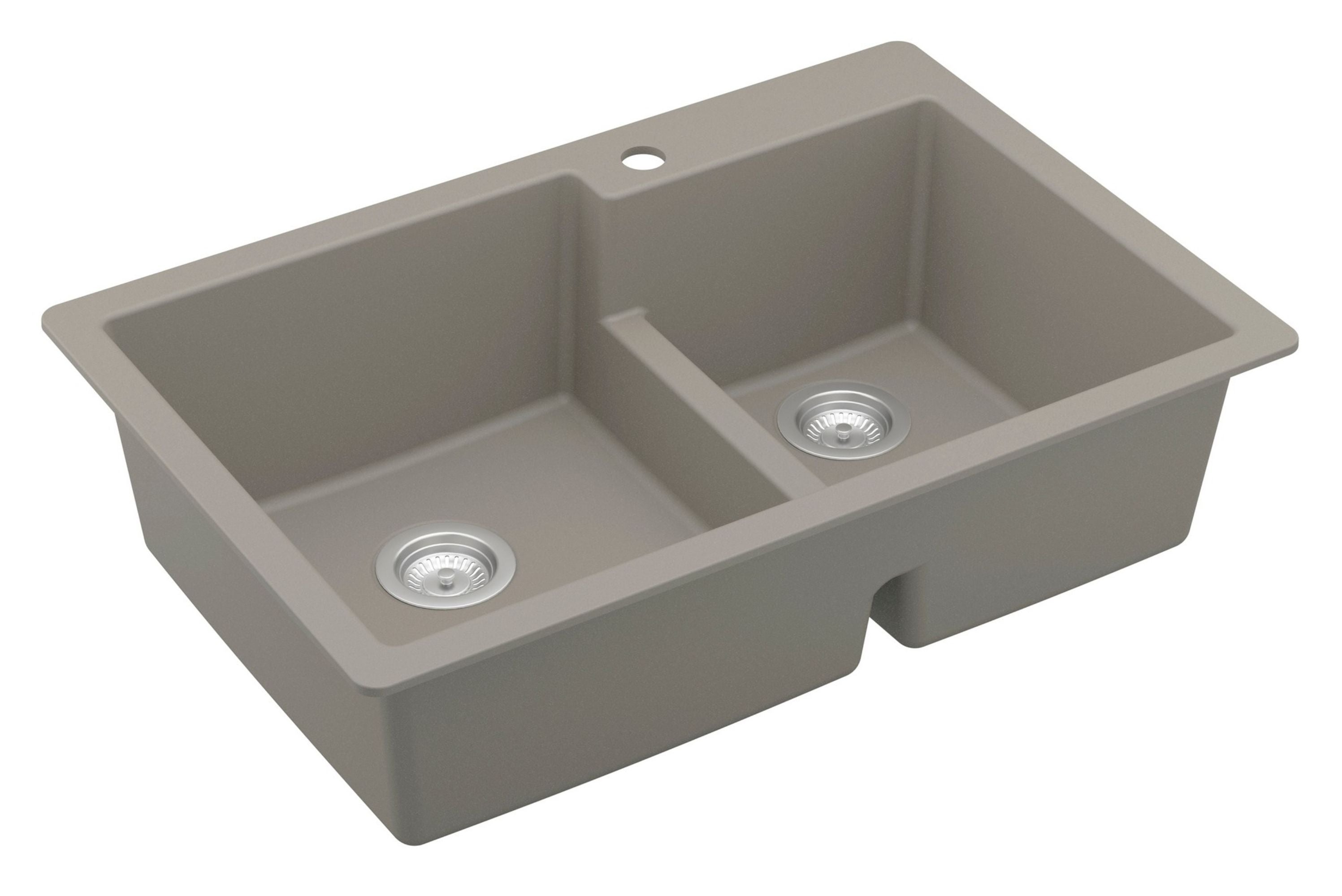 Karran 33" Drop In/Topmount Quartz Composite Kitchen Sink, 60/40 Double Bowl, Concrete, QT-811-CN