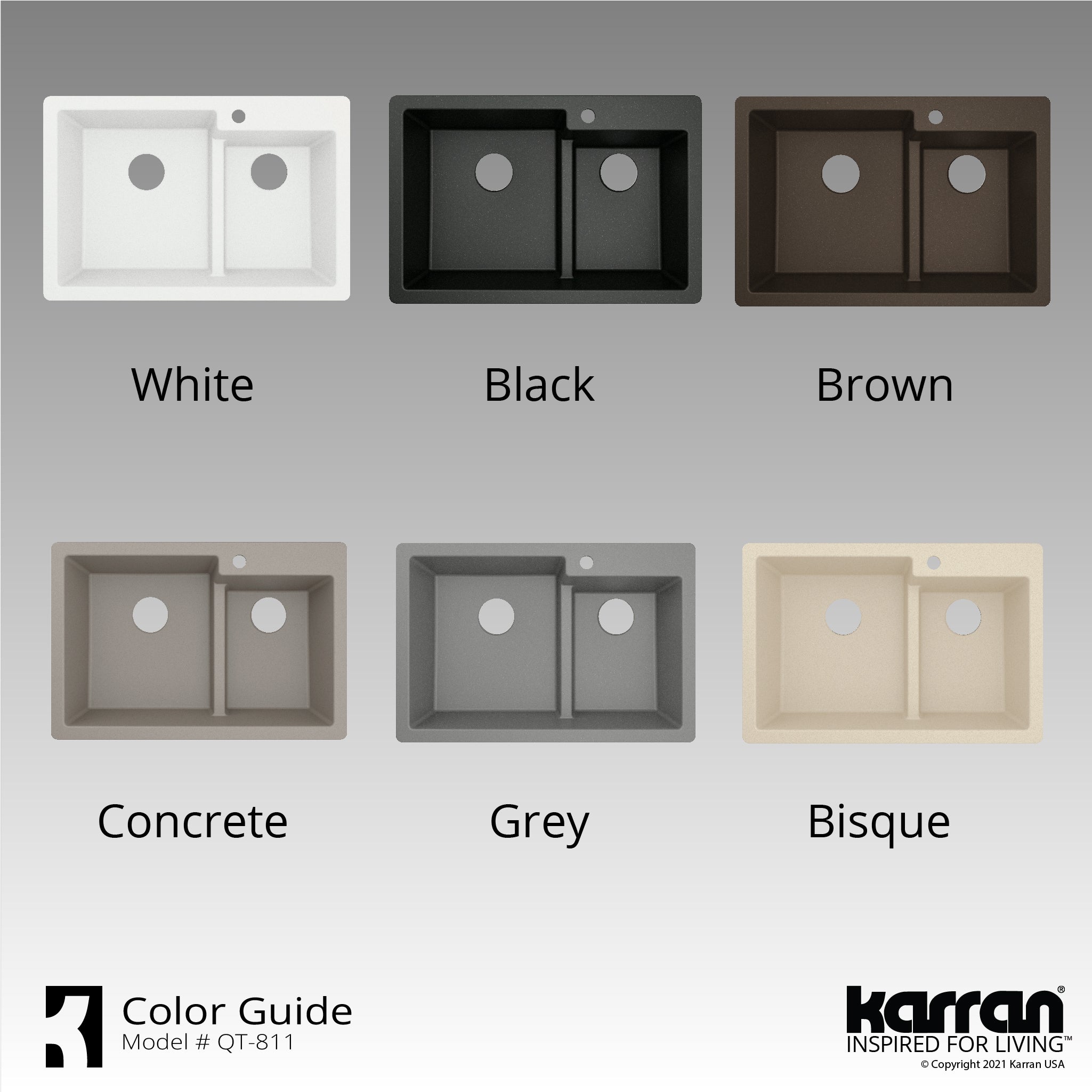 Alternate Image for Karran 33" Drop In/Topmount Quartz Composite Kitchen Sink with Accessories, 60/40 Double Bowl, Concrete, QT-811-CN-PK1