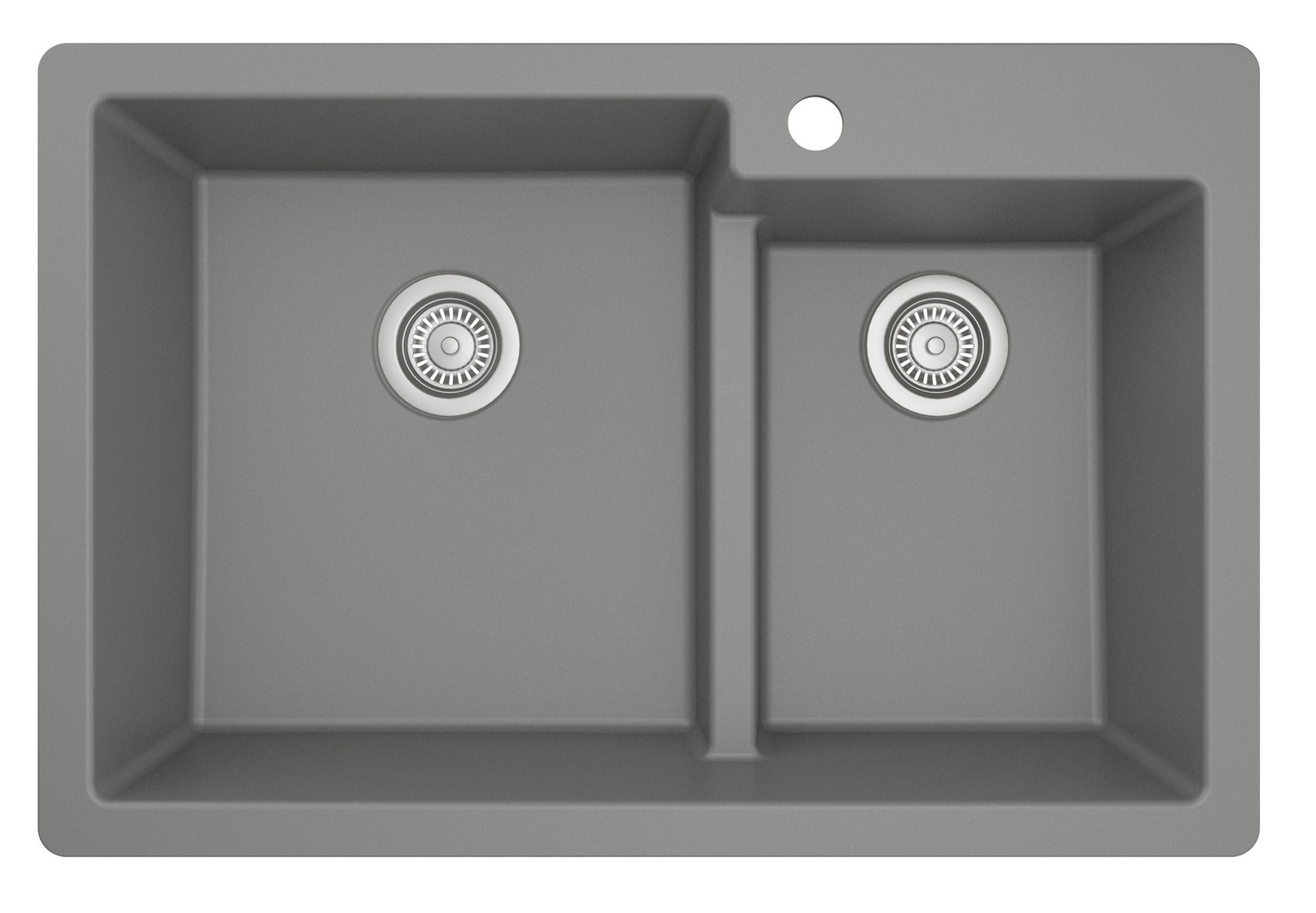 Karran 33" Drop In/Topmount Quartz Composite Kitchen Sink, 60/40 Double Bowl, Grey, QT-811-GR