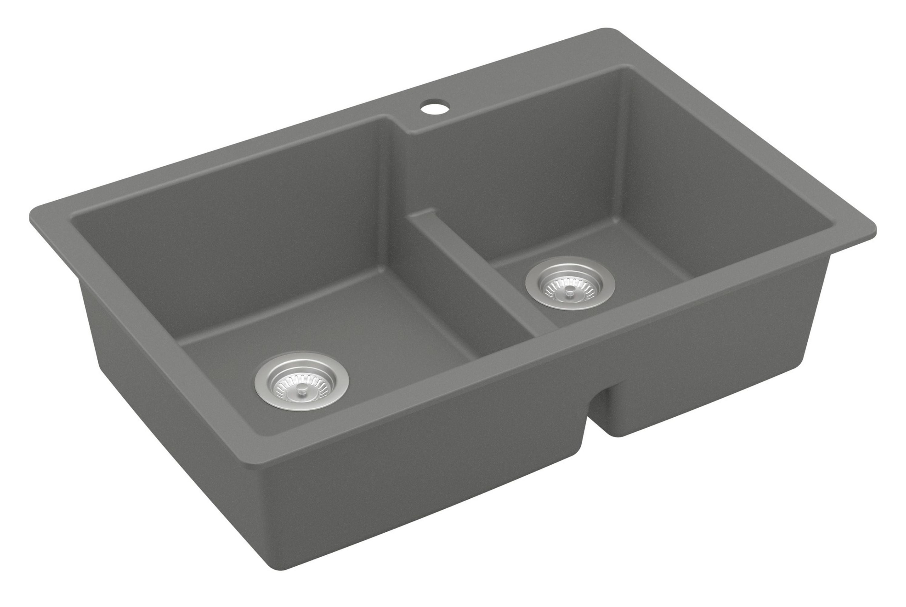 Karran 33" Drop In/Topmount Quartz Composite Kitchen Sink, 60/40 Double Bowl, Grey, QT-811-GR