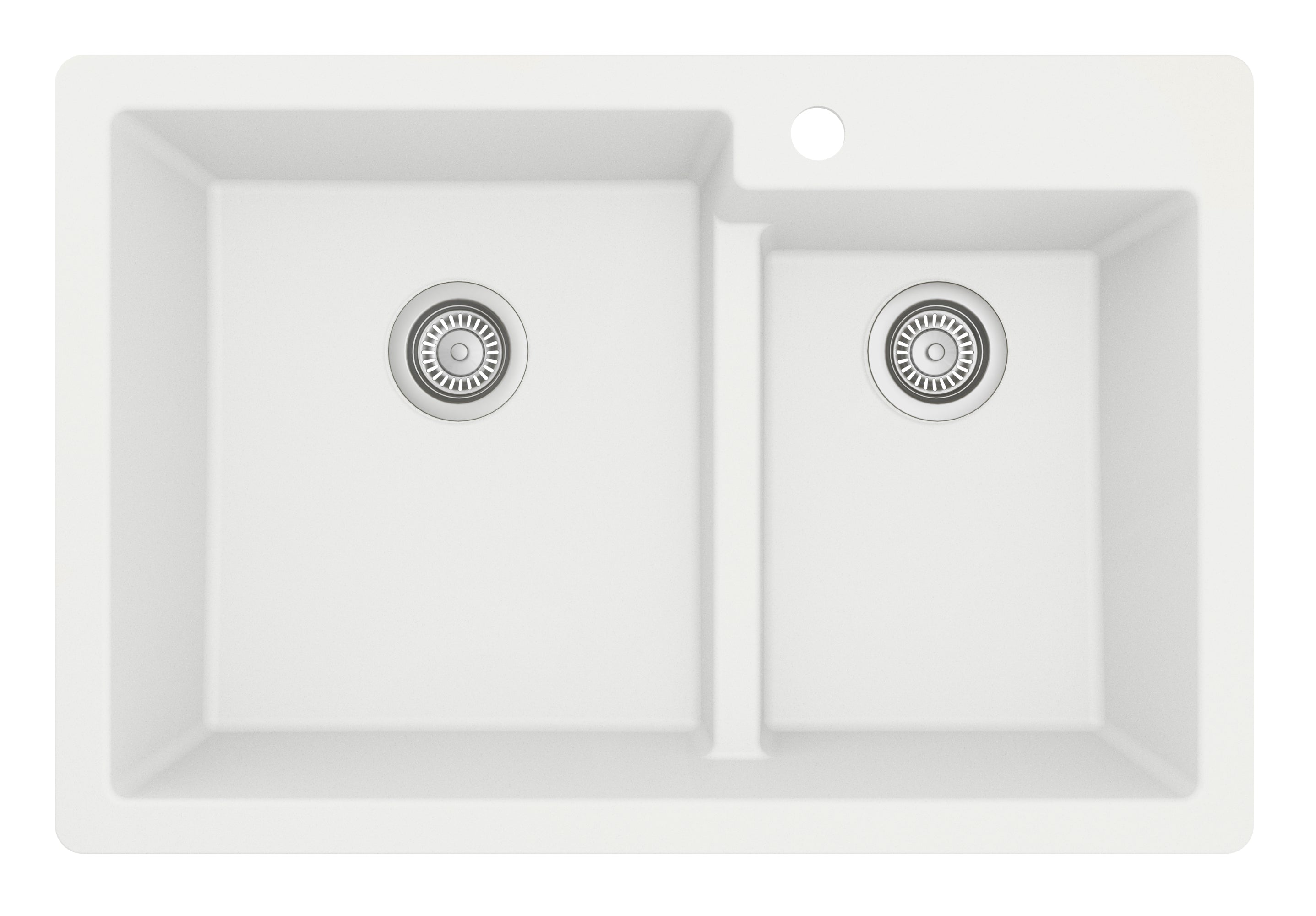 Alternate Image for Karran 33" Drop In/Topmount Quartz Composite Kitchen Sink with Accessories, 60/40 Double Bowl, White, QT-811-WH-PK1