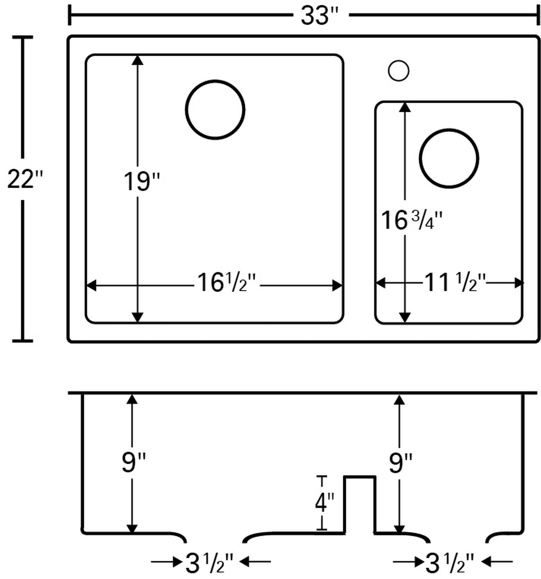 Alternate Image for Karran 33" Drop In/Topmount Quartz Composite Kitchen Sink, 60/40 Double Bowl, Bisque, QT-811-BI