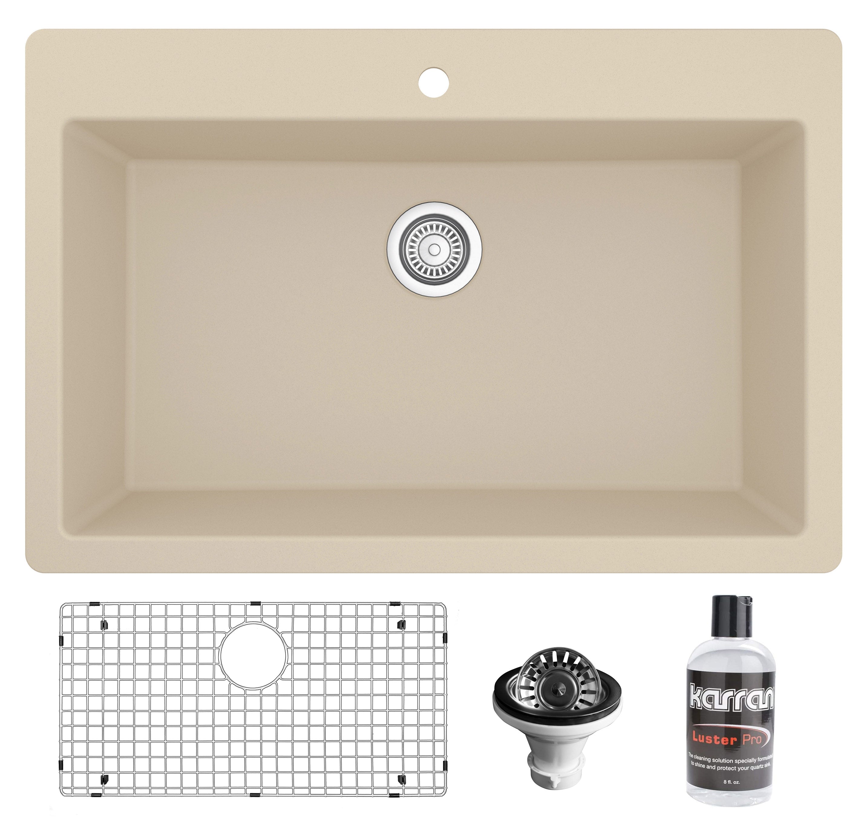Karran 33" Drop In/Topmount Quartz Composite Kitchen Sink with Accessories, Bisque, QT-812-BI-PK1